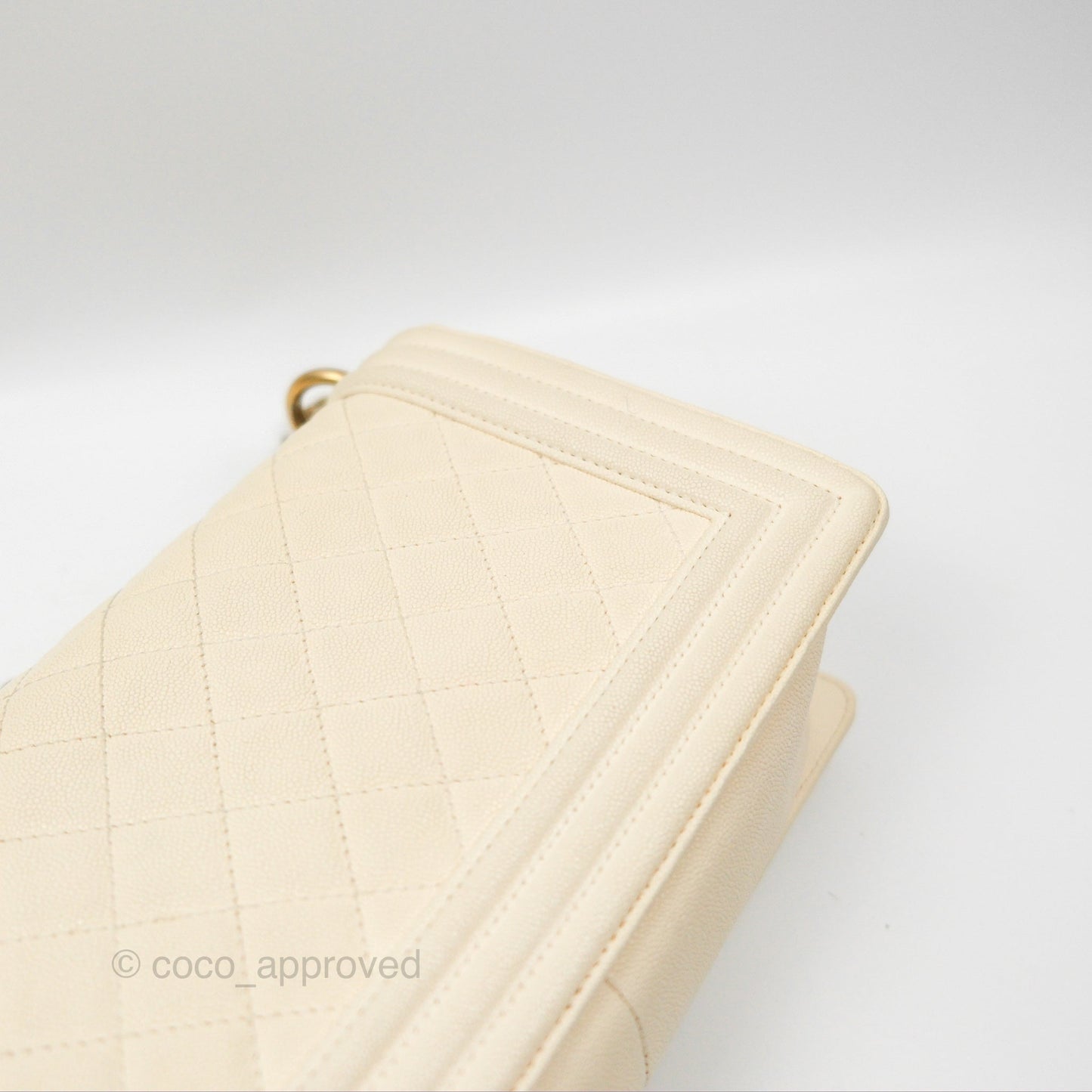 Chanel Medium Boy Quilted Ivory Caviar Aged Gold Hardware