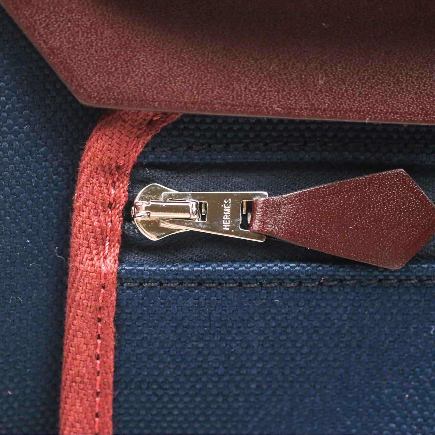 Hermès Herbag Zip 31 Bleu Marine/ Rouge Sellier Canvas Palladium Hardware