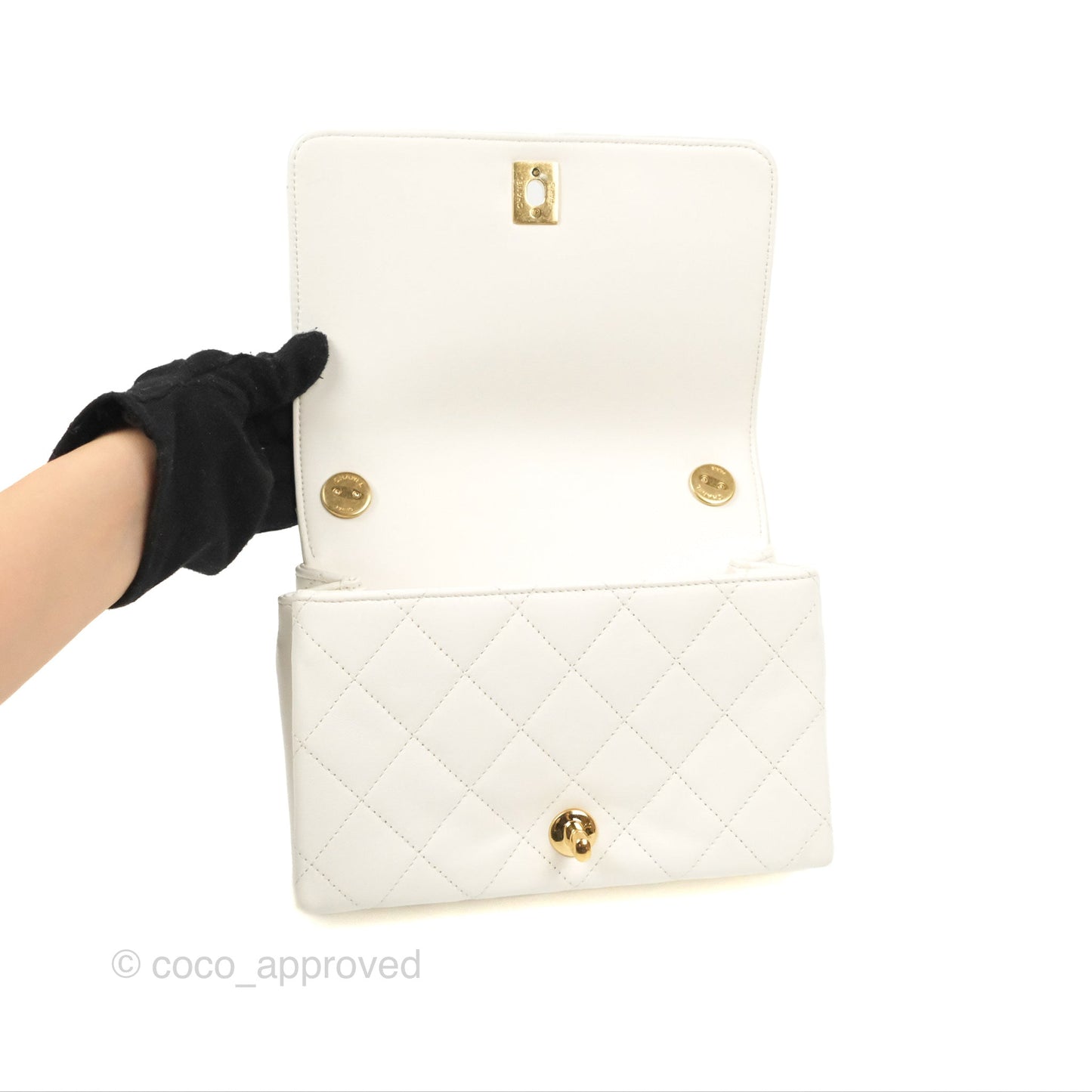 Chanel Mini Flap Bag with Enamel Charm Chain White Lambskin Gold Hardware