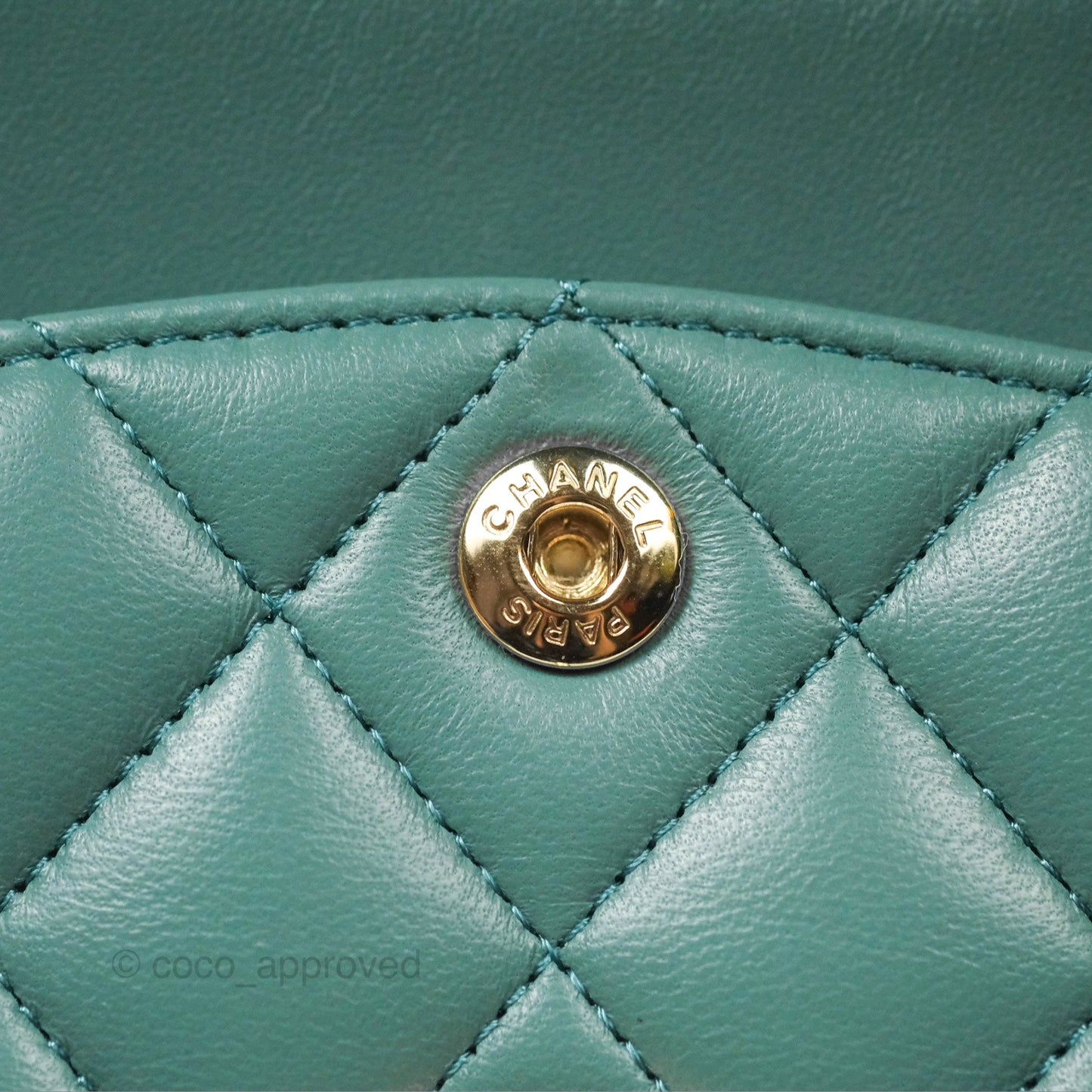 Chanel Small Quilted Classic Flap Dark Tiffany Green Lambskin Gold Hardware