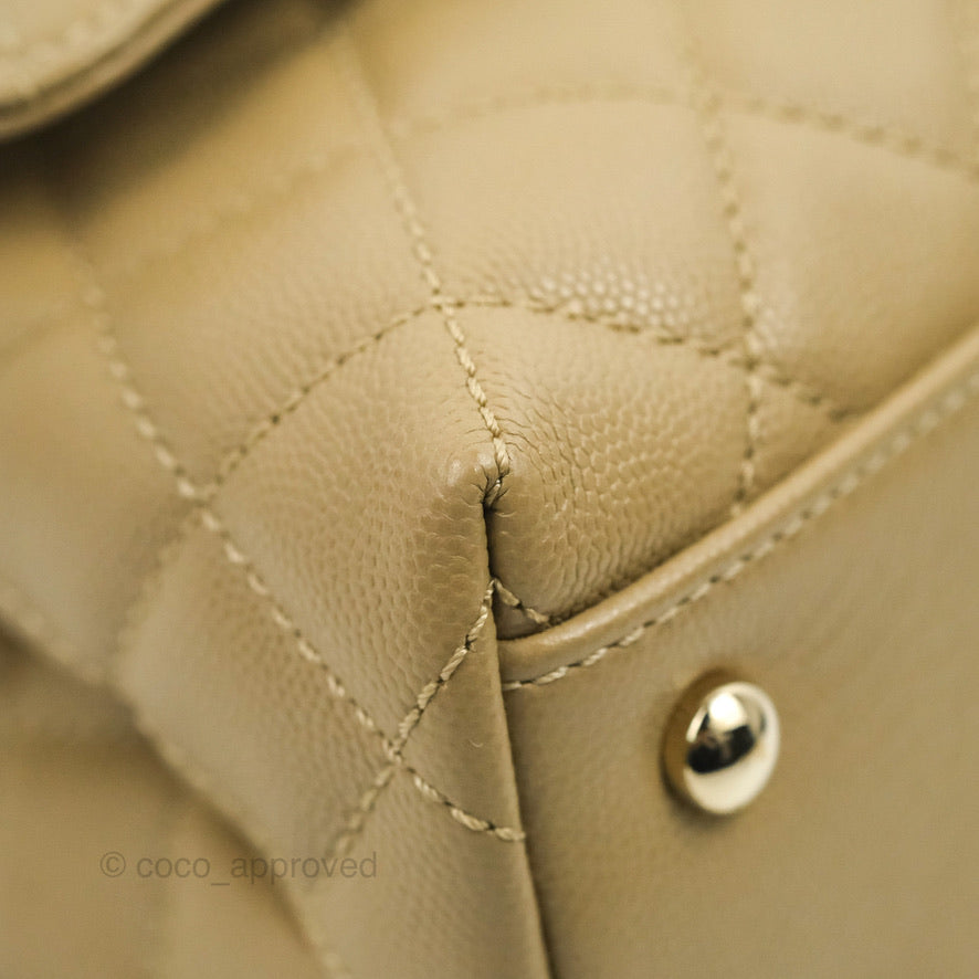 Chanel Small Coco Handle Quilted Dark Beige Caviar Gold Hardware Lizard Handle
