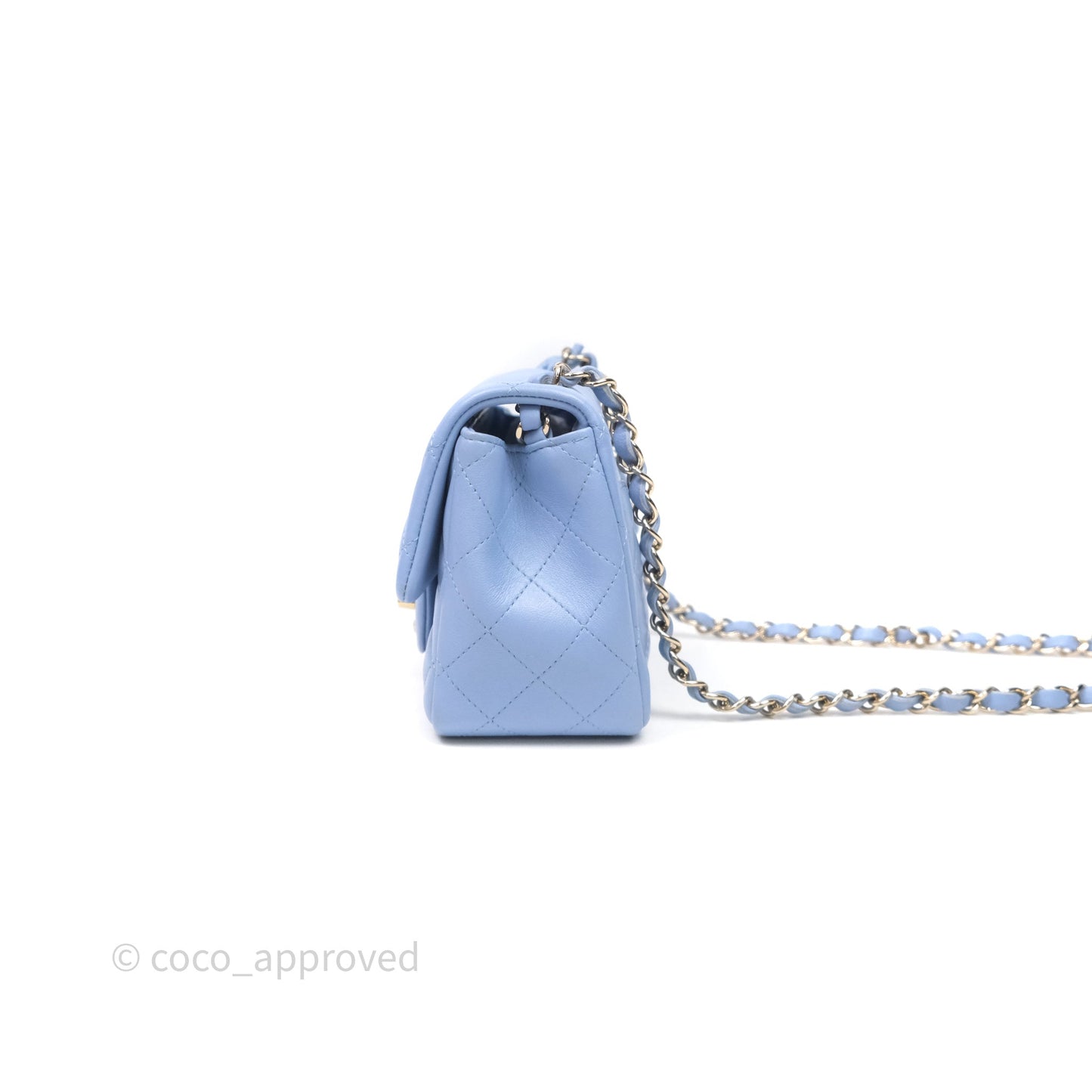 Chanel Mini Square Quilted Sky Blue Lambskin Gold Hardware