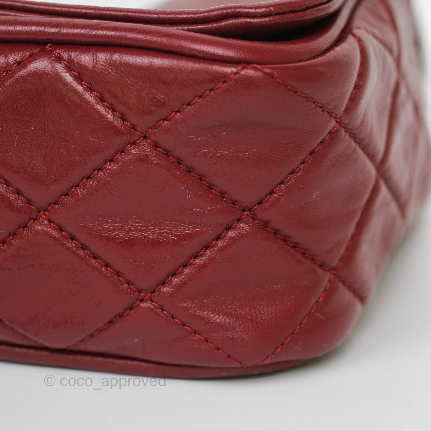 Chanel CC Flap Shoulder Bag Dark Red Crumpled Leather Silver Hardware