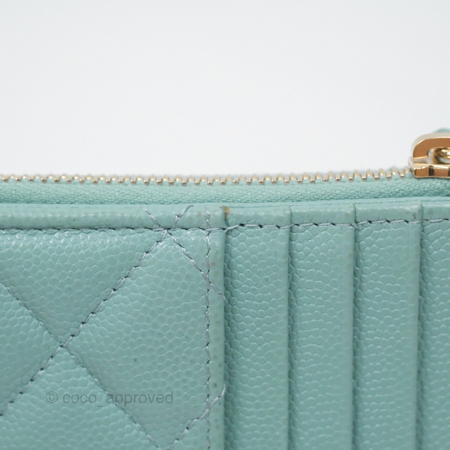 Chanel Quilted Zip Flap Card Holder Tiffany Blue Caviar Gold Hardware