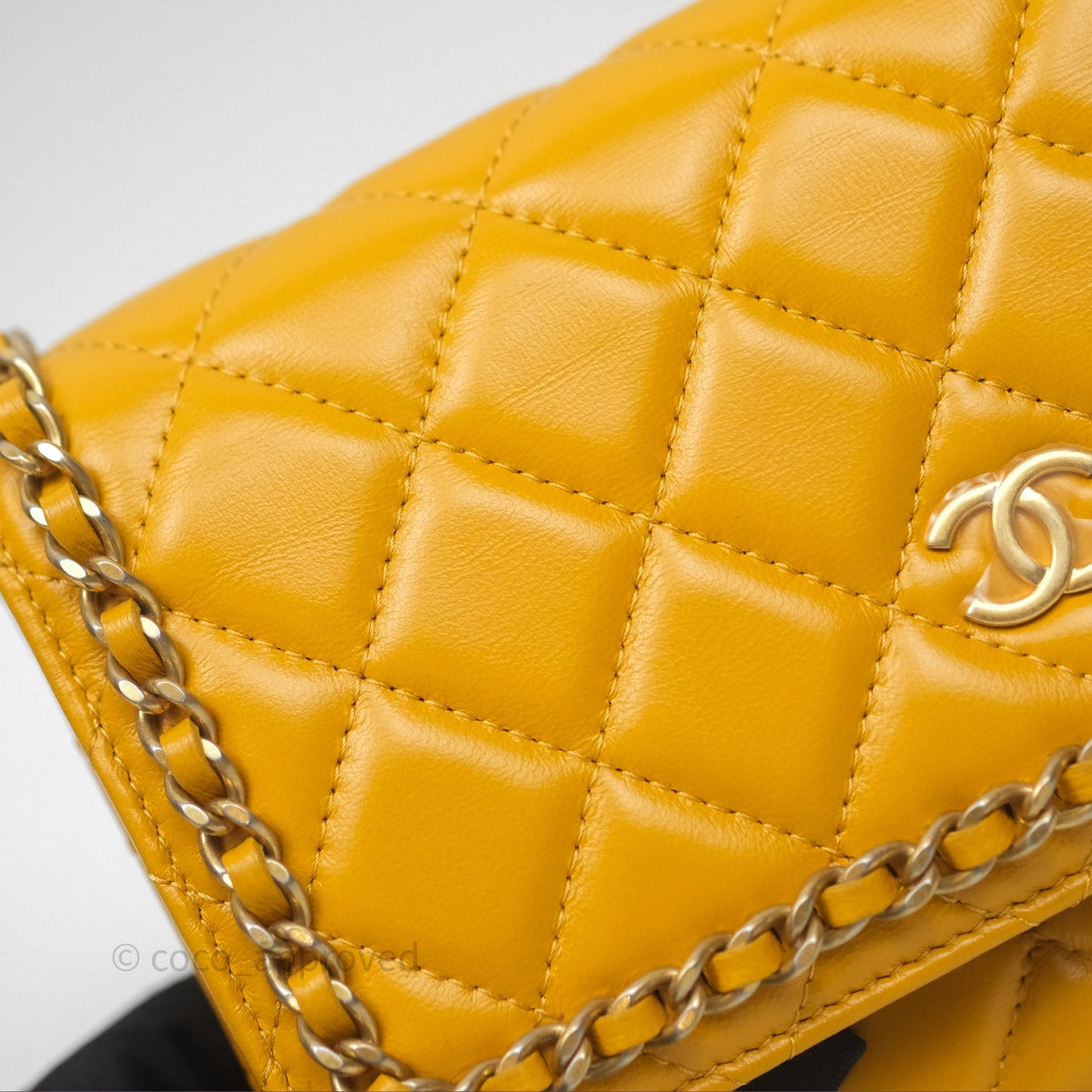 Chanel Quilted Classic Chain Around WOC Yellow Lambskin Aged Gold Hardware