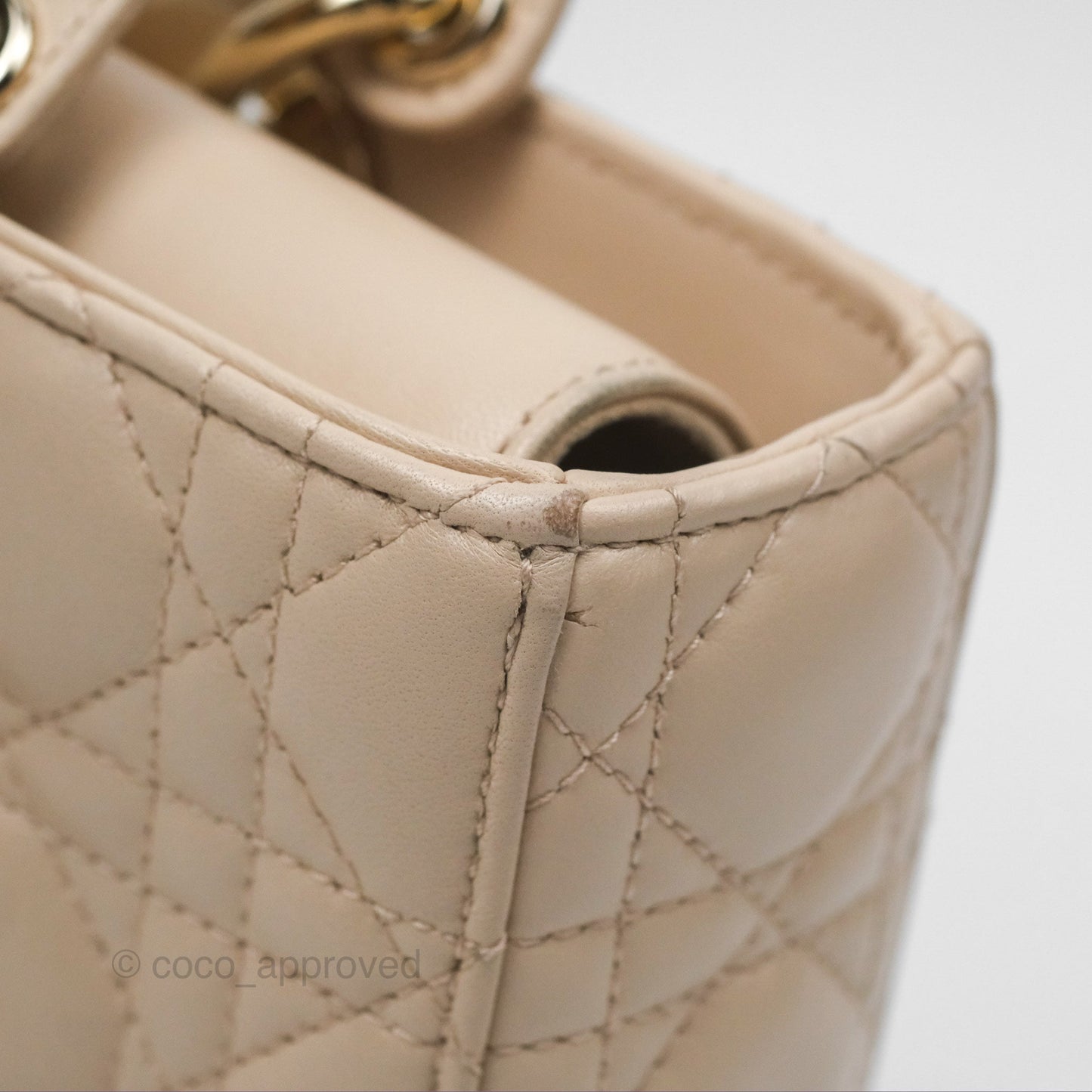Christian Dior Medium Lady D-Joy Bag Beige Lambskin Cannage Gold Hardware