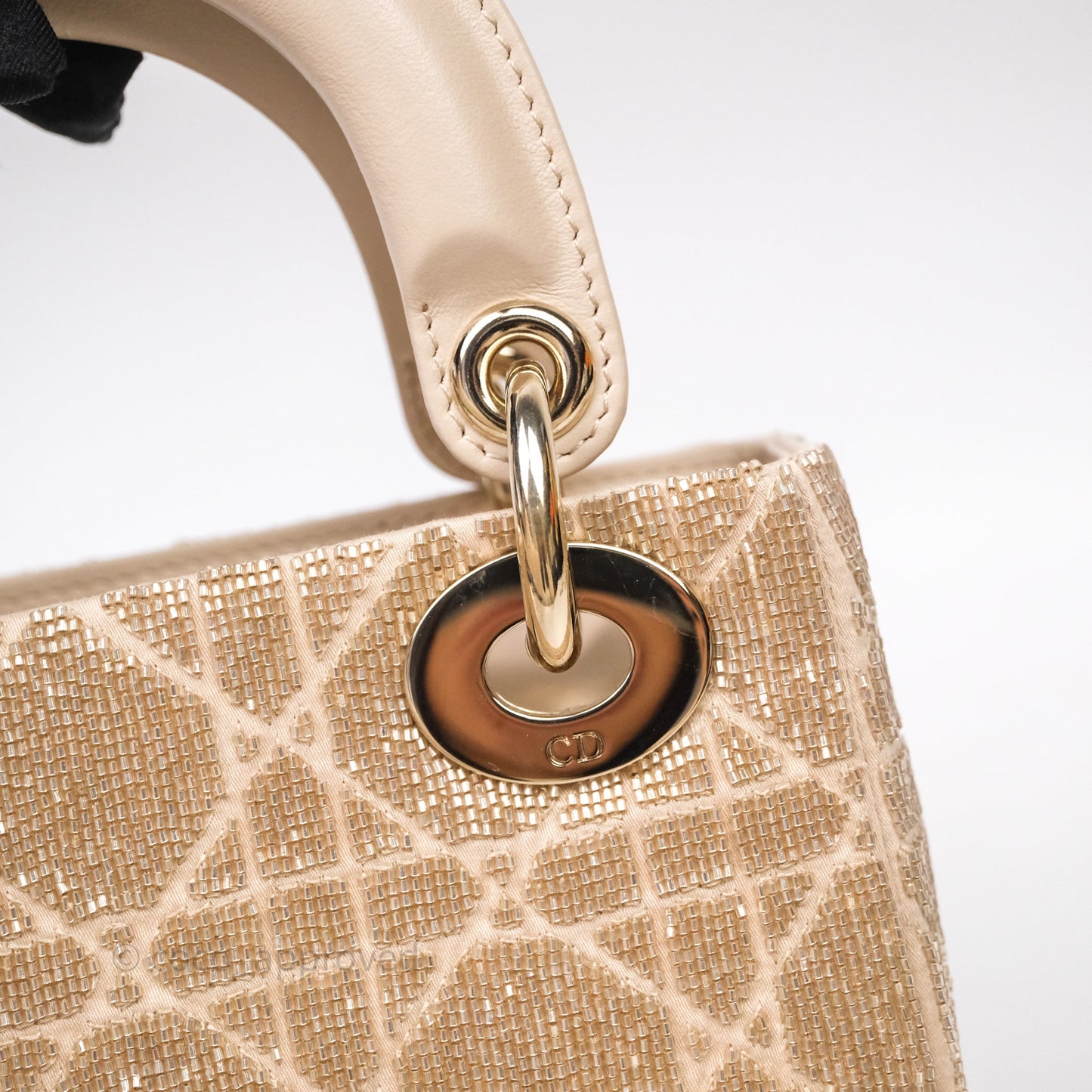 Christian Dior Mini Dior Caramel Beige Microbead-Embroidered Cotton with Cannage Motif