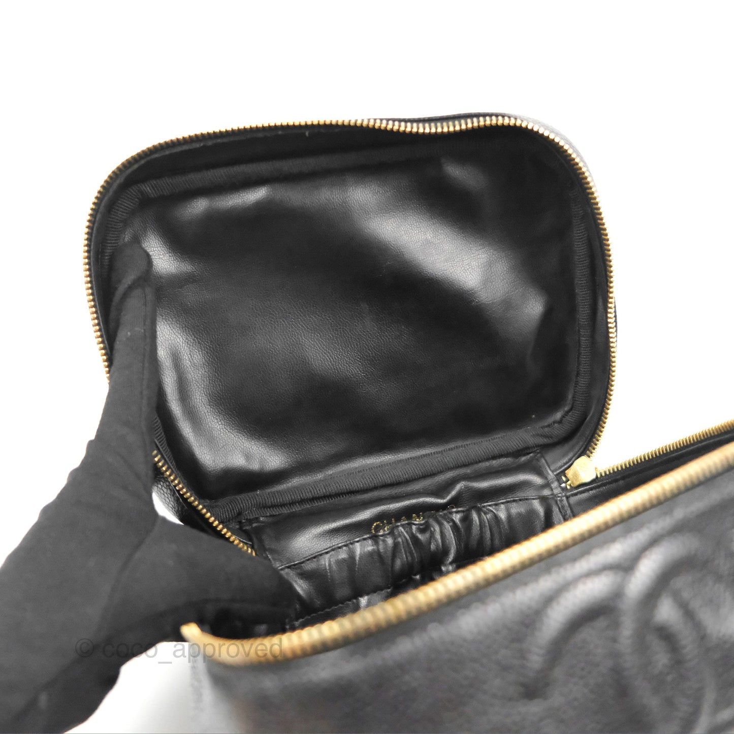 Chanel Vintage Vanity Case Black Caviar Gold Hardware