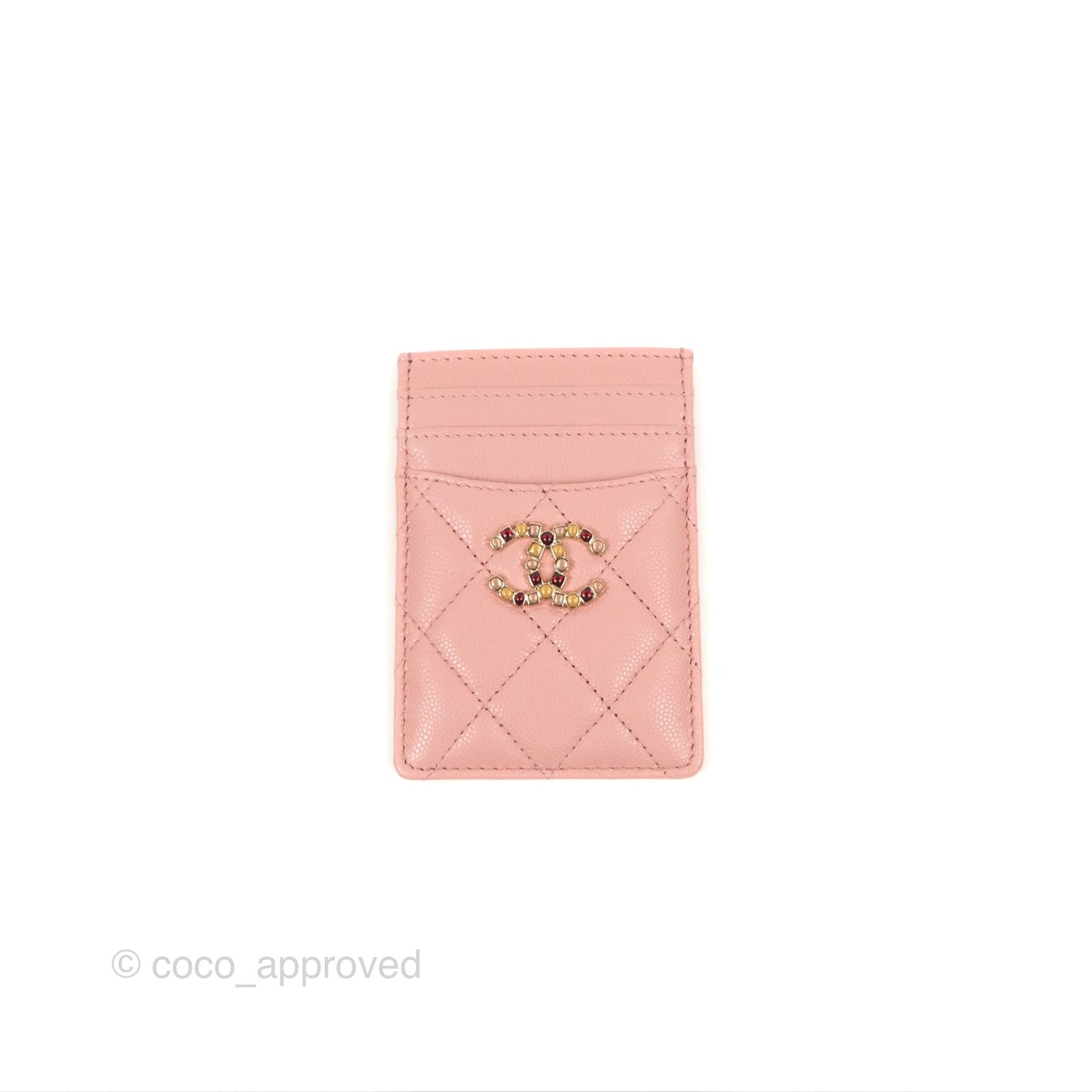 Chanel CC Resin Stone Card Holder Pink Caviar 23K
