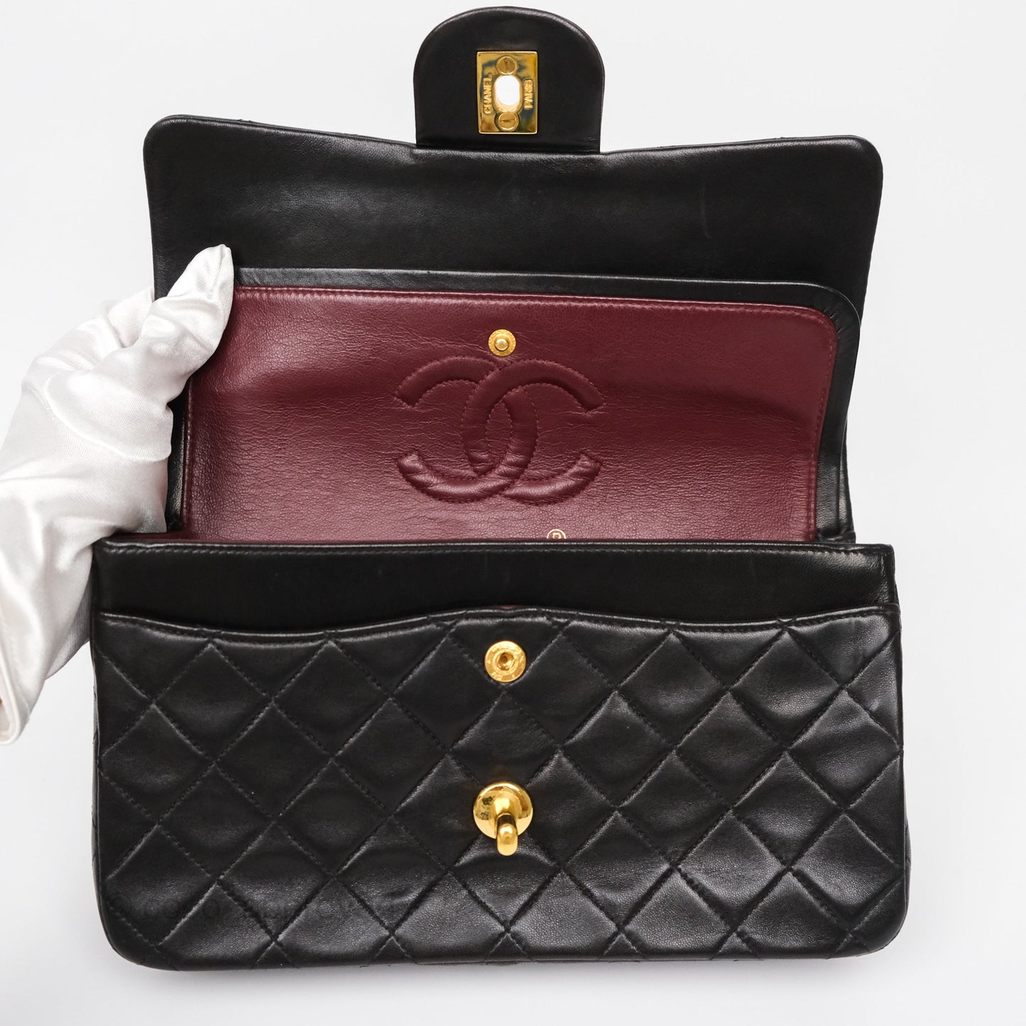 Chanel Vintage Small Classic Flap Black Lambskin 24K Gold Hardware