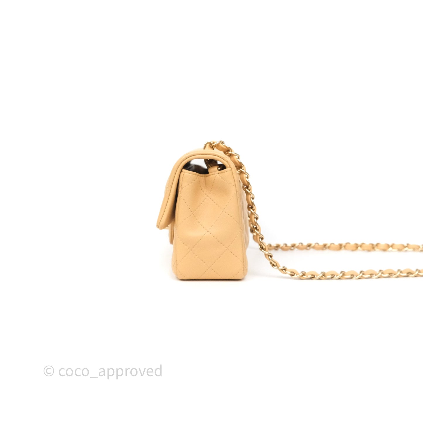 Chanel Mini Rectangular Quilted Beige Lambskin Gold Hardware