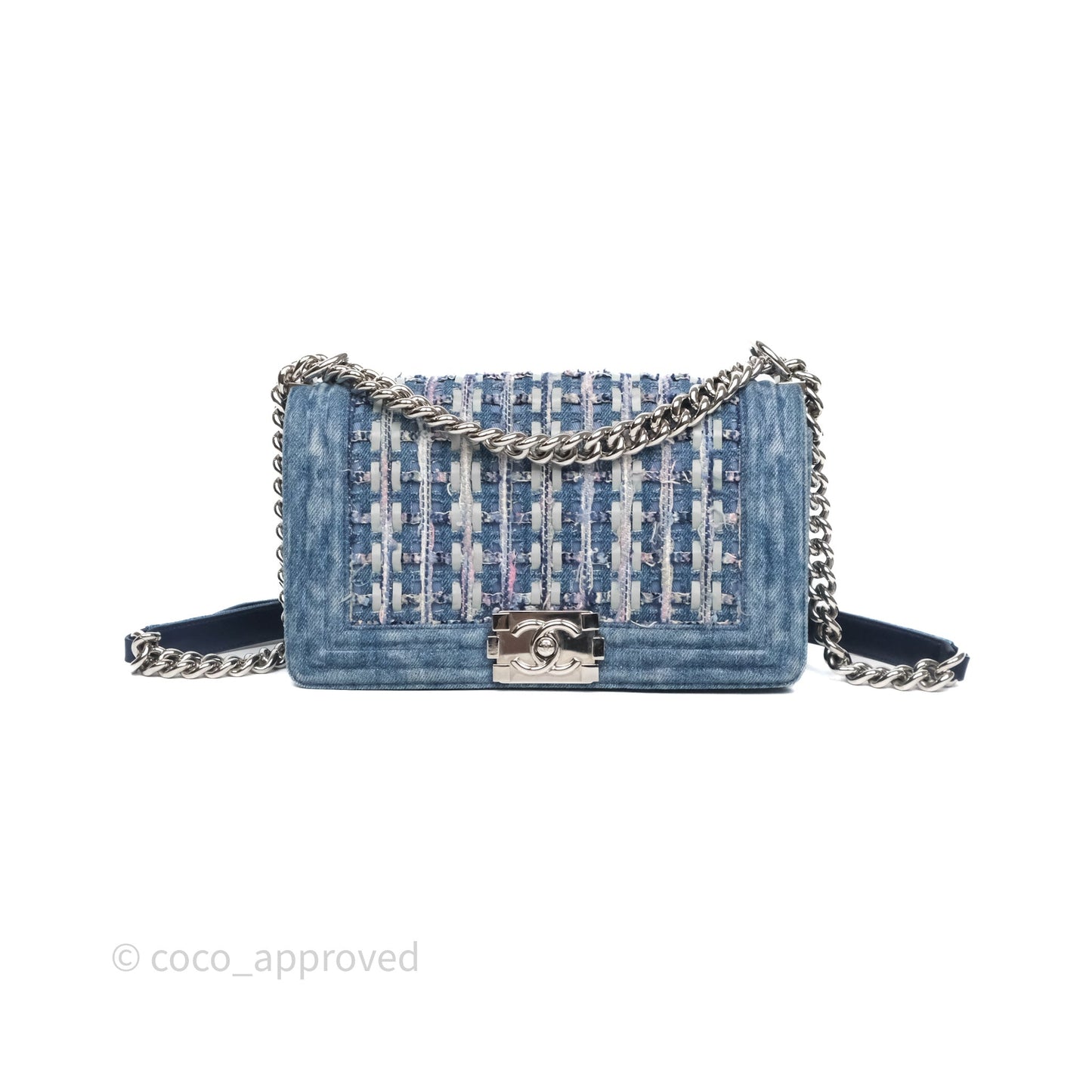Chanel Medium Boy Blue Denim Tweed Silver Hardware