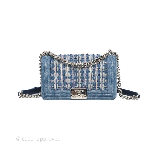 Chanel Medium Boy Blue Denim Tweed Silver Hardware