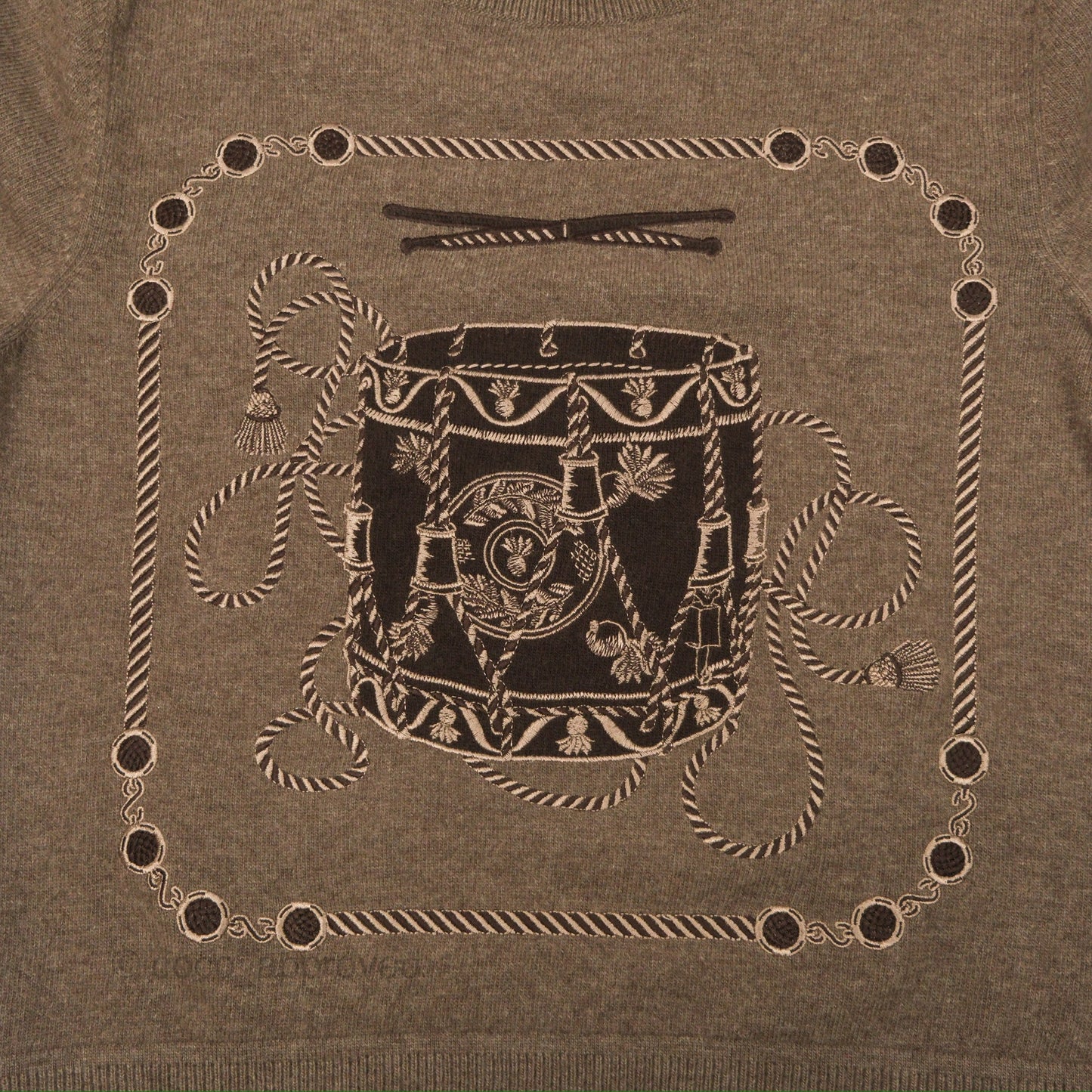 Hermès Les Tambours Gris/ Etoupe Short-Sleeve Sweater Size 36
