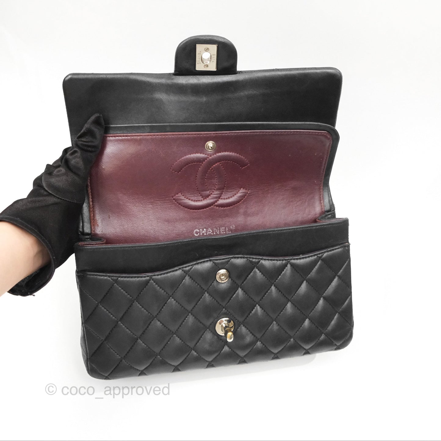 Chanel Classic M/L Medium Flap Quilted Black Lambskin Silver Hardware