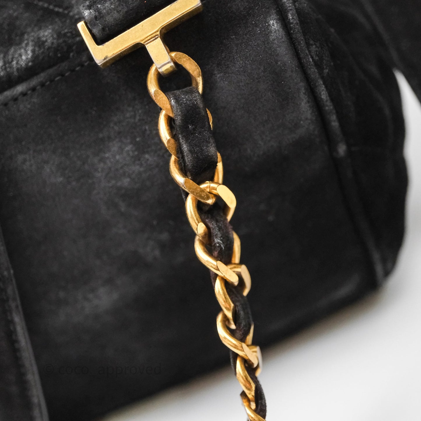 Chanel Vintage Quilted Suede CC Backpack Black Gold Hardware