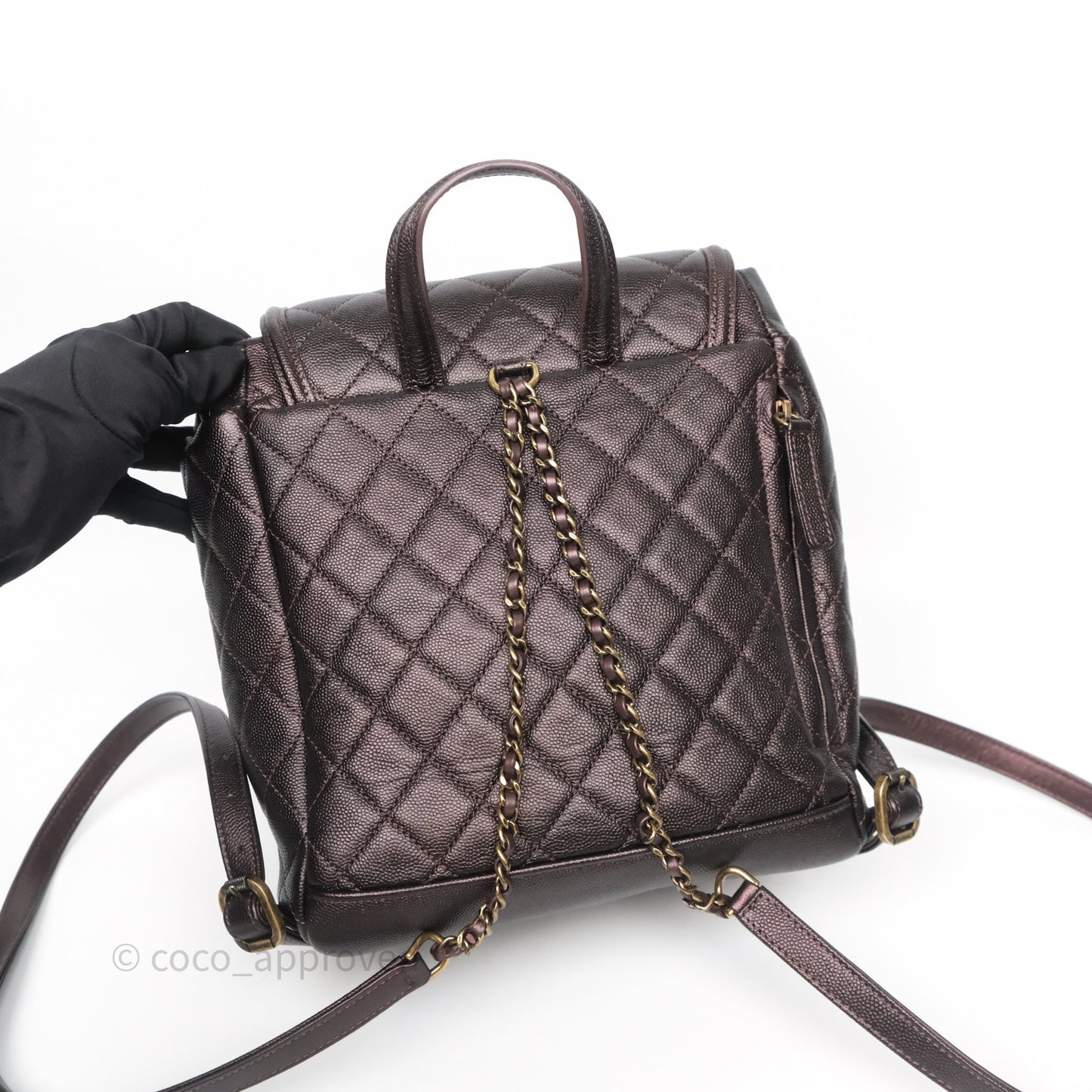 Chanel Quilted Filigree Backpack Purple Iridescent Burgundy Caviar Aged Gold Hardware