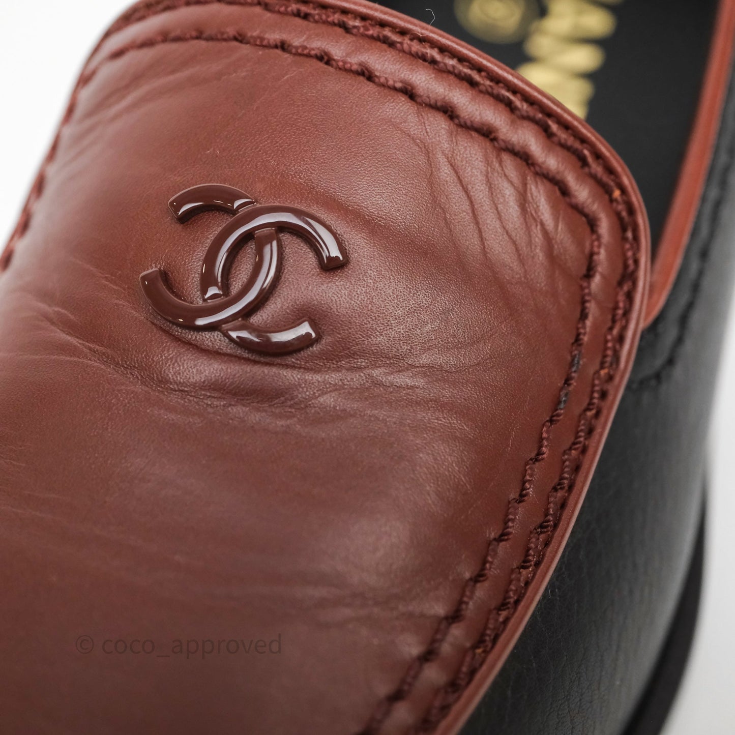 Chanel CC Loafers Black/ Brown Calfskin Size 35.5