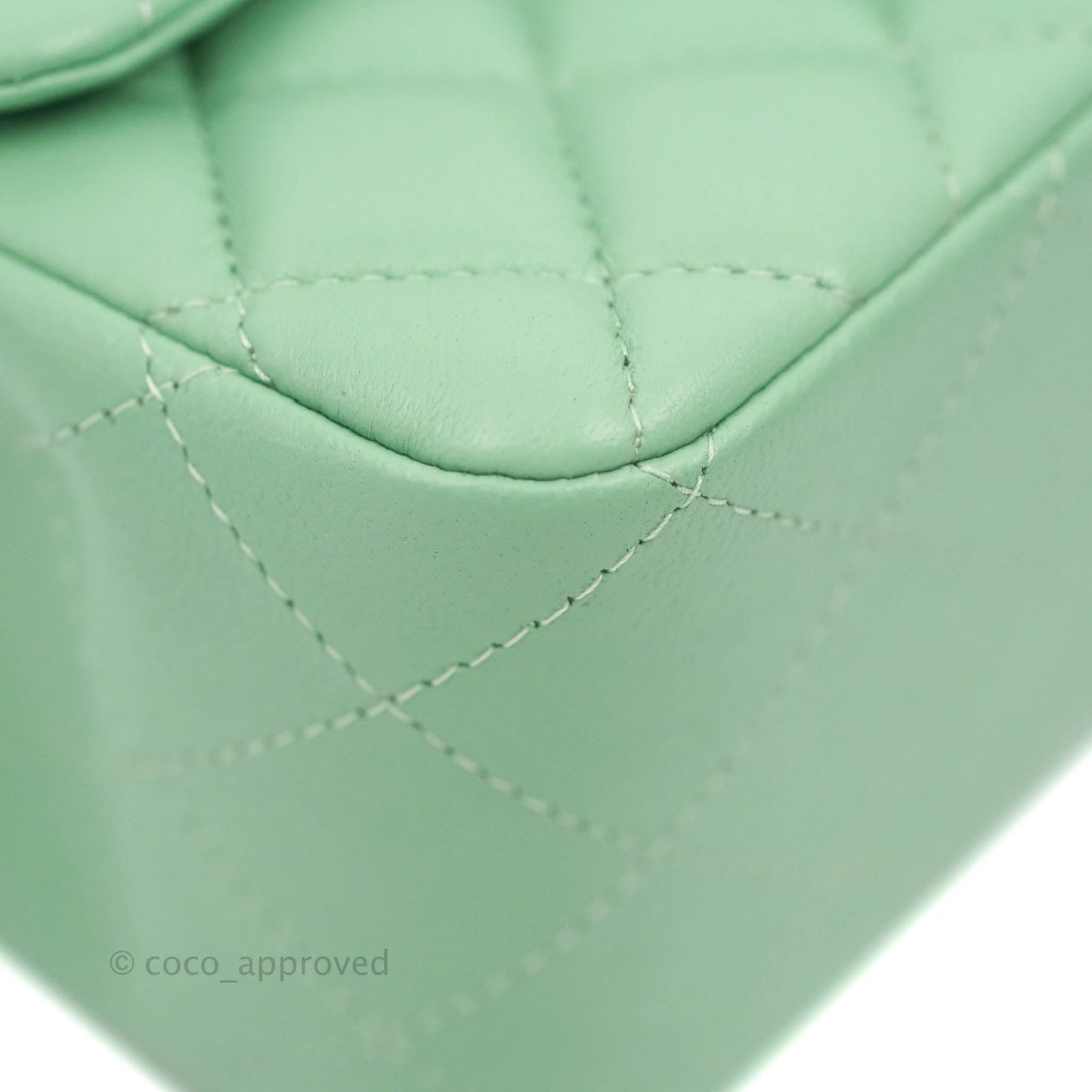 Chanel Quilted Mini Square Green Lambskin Gold Hardware