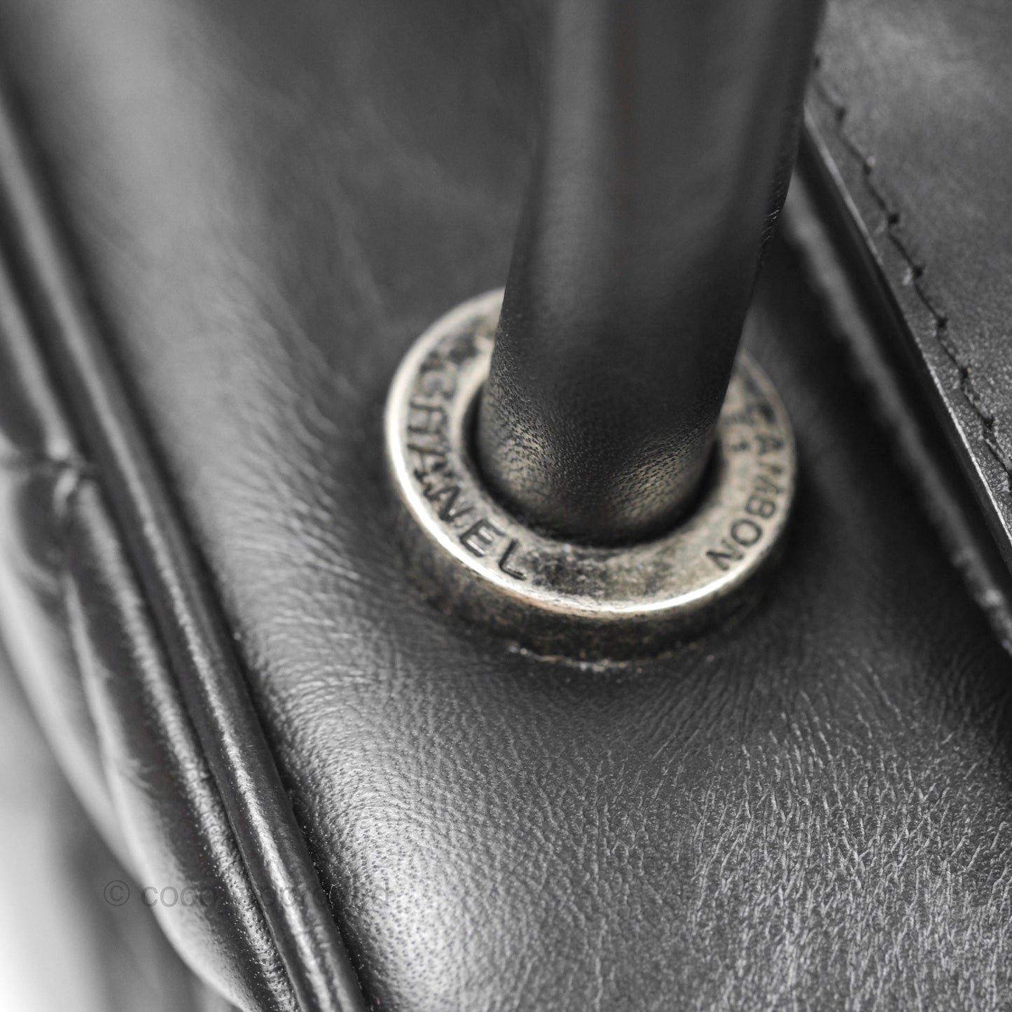 Chanel Quilted Small Handle Bowling Bag Black Aged Calfskin Ruthenium Hardware