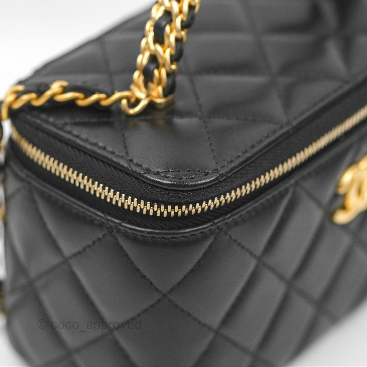Chanel Vanity Rectangular with Top Handle Black Lambskin Aged Gold Hardware
