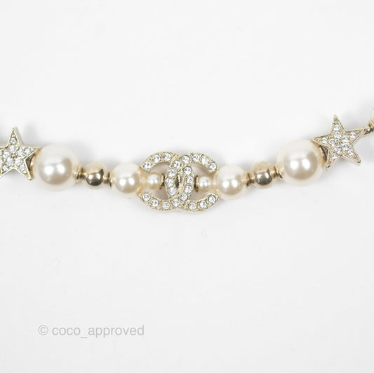 Chanel Crystal CC Star Pearl Choker Silver Tone 24V