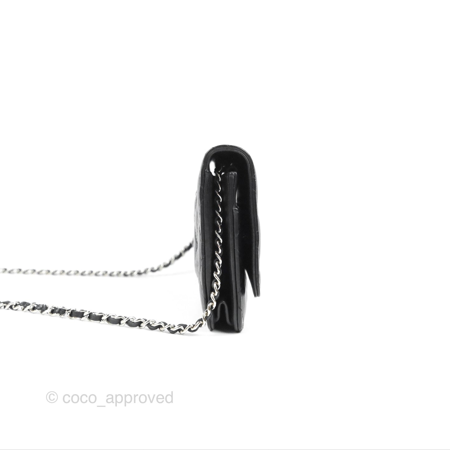 Chanel Quilted Classic Wallet On Chain WOC Black Lambskin Silver Hardware
