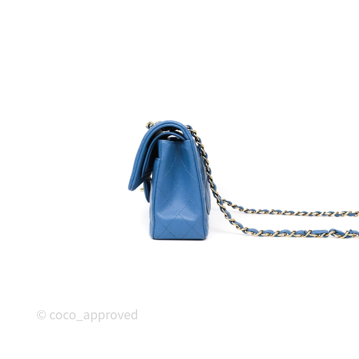 Chanel Small Classic Quilted Flap Blue Caviar Gold Hardware