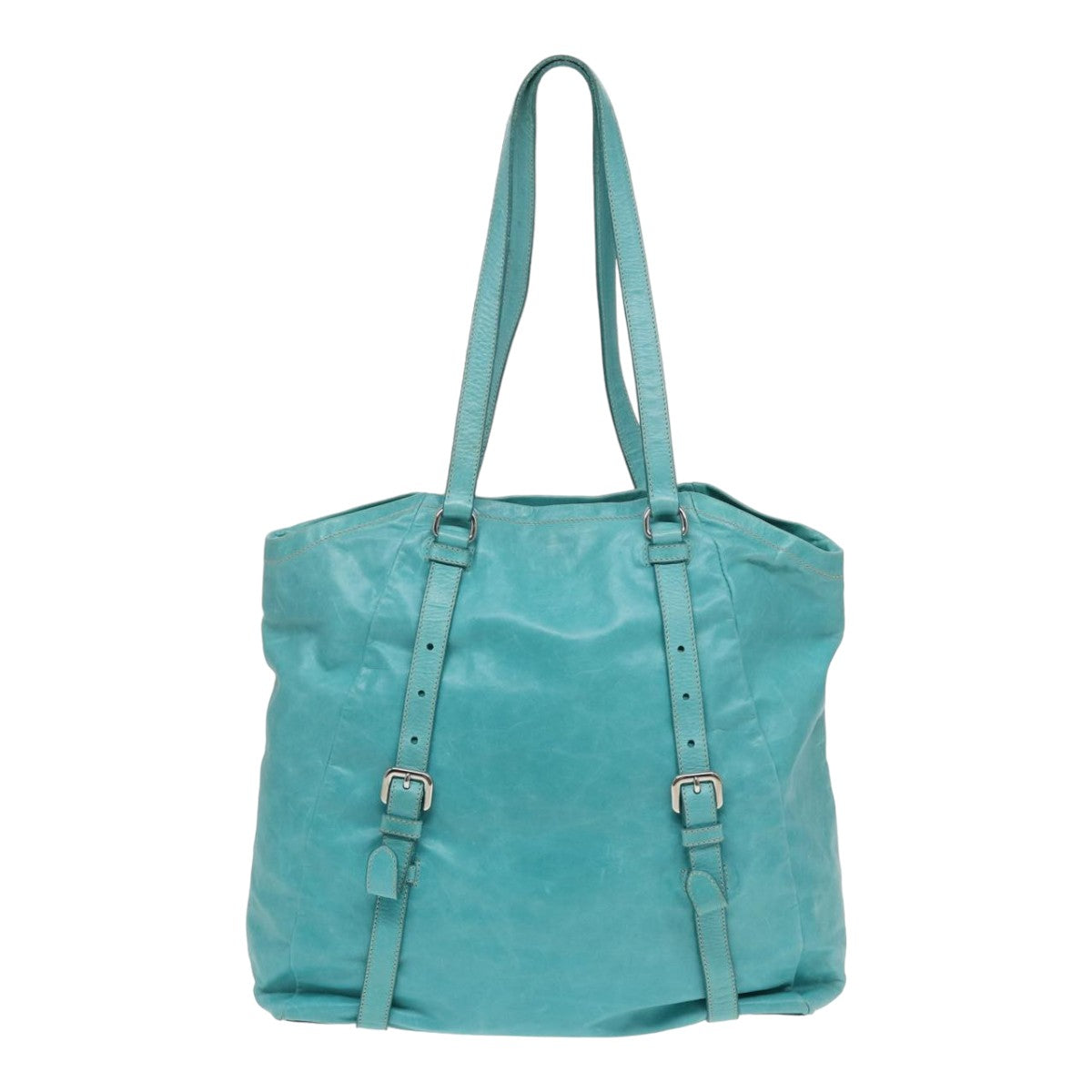 Luxury Prada Tote Bag Leather Turquoise Blue  83948
