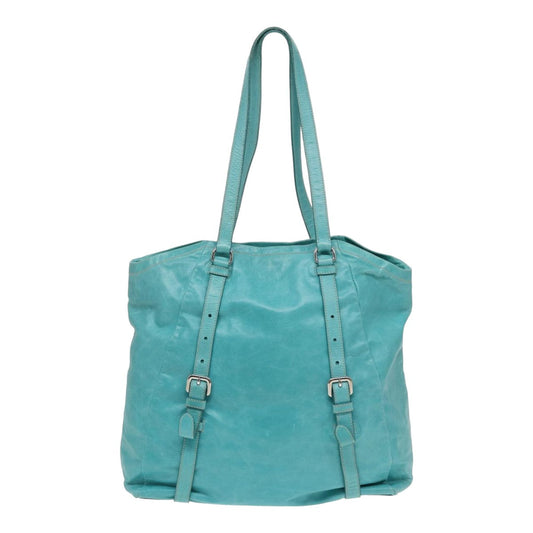 Luxury Prada Tote Bag Leather Turquoise Blue  83948