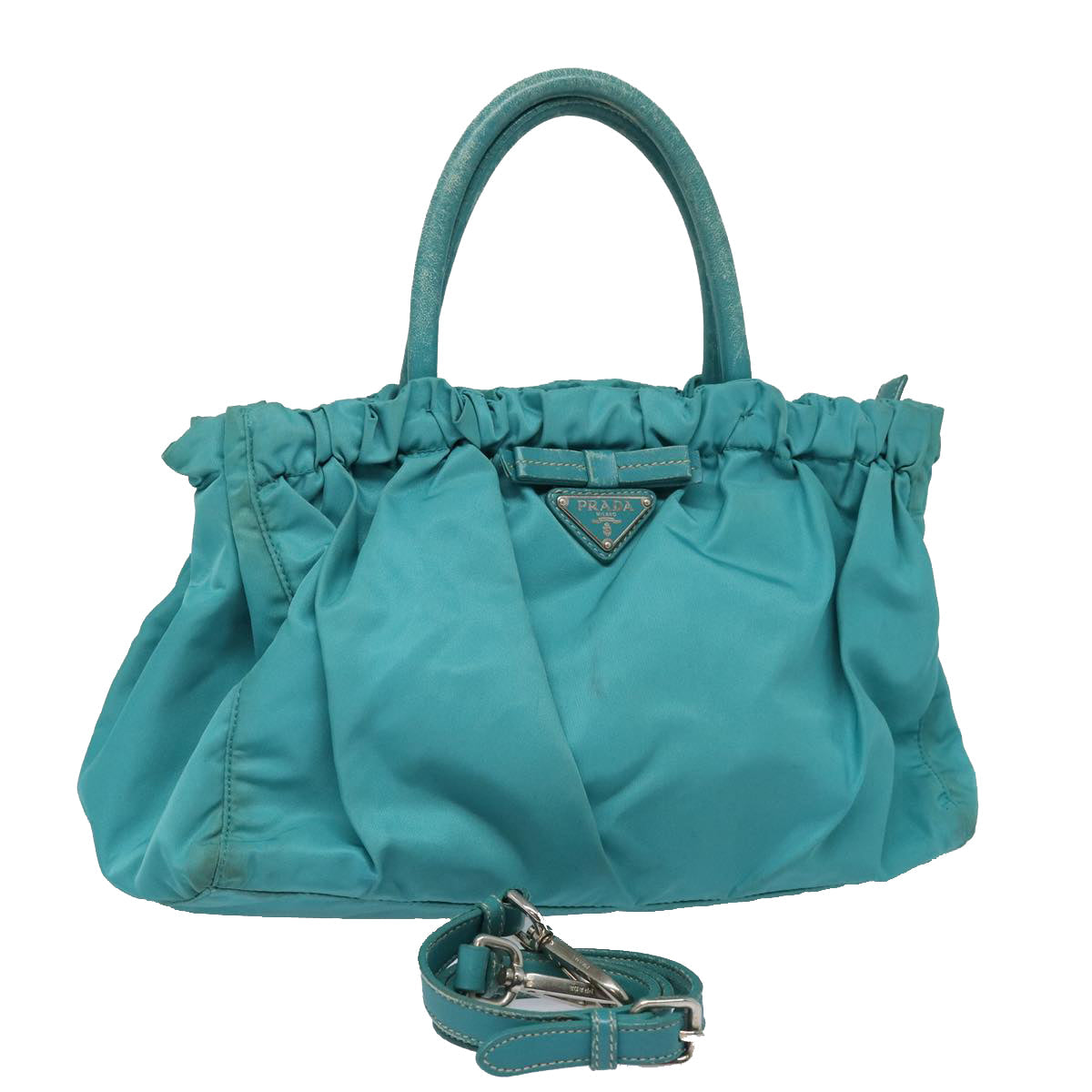 Luxury Prada Hand Bag Nylon 2way Turquoise Blue  83957