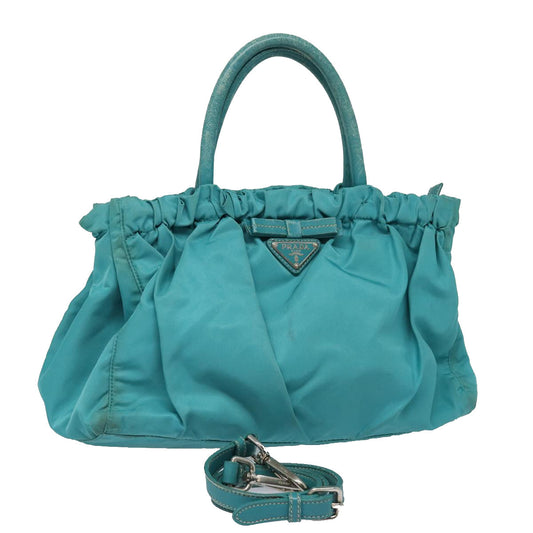 Luxury Prada Hand Bag Nylon 2way Turquoise Blue  83957