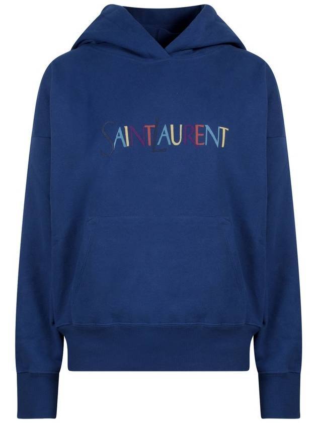 Luxury Saint Laurent Women's Logo Hoodie Blue