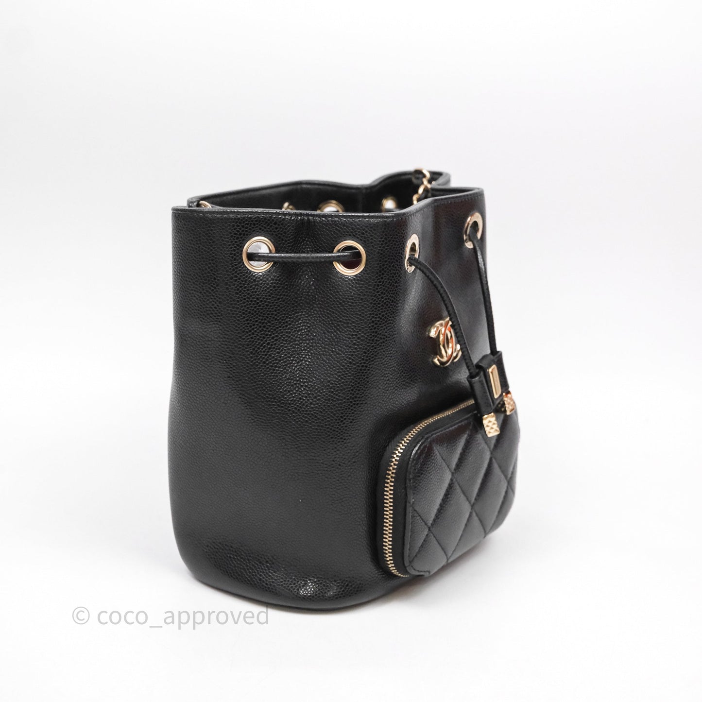 Chanel Business Affinity Drawstring Bucket Bag Black Caviar Gold Hardware