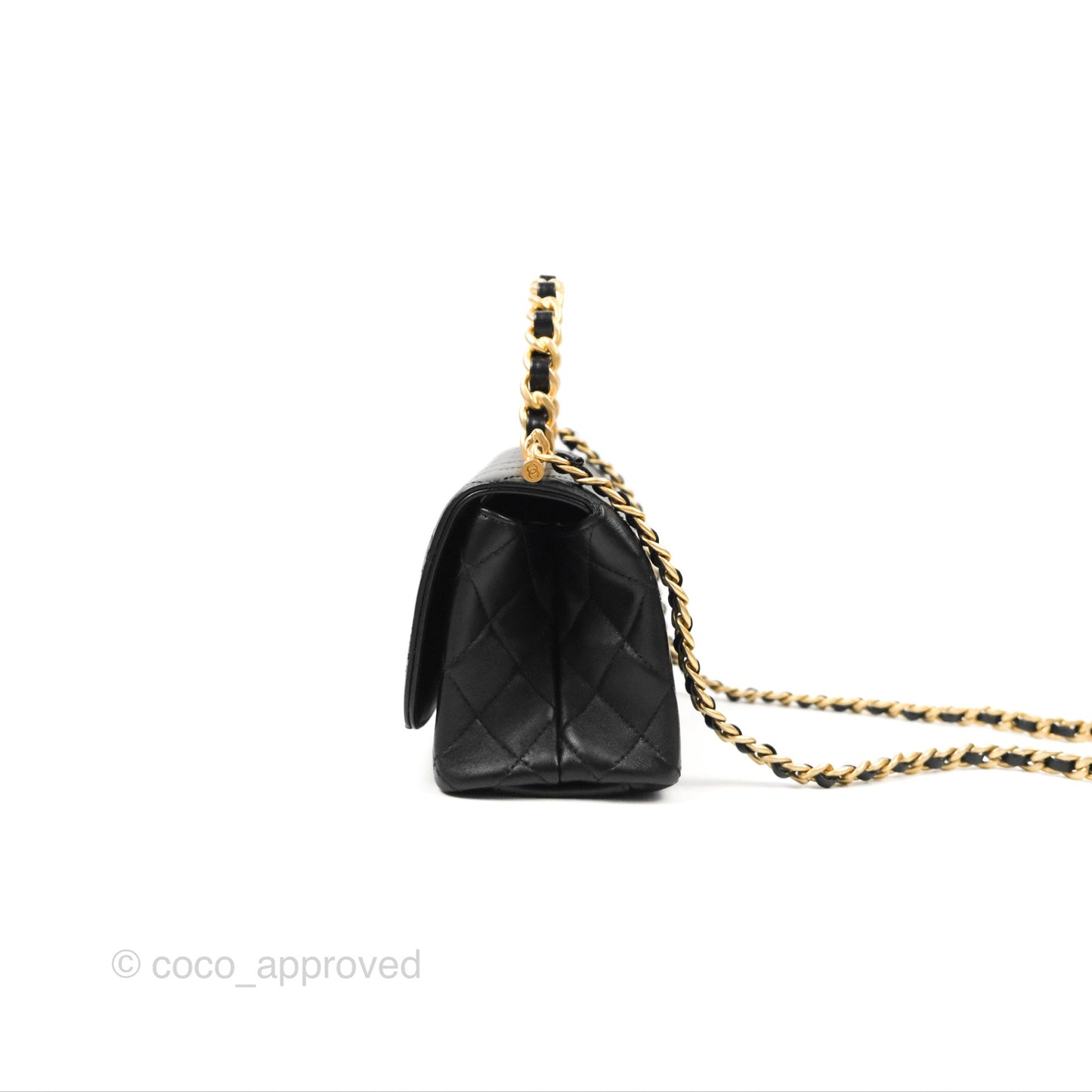 Chanel La Parisienne Top Handle Flap Bag Black Lambskin Aged Gold Hardware
