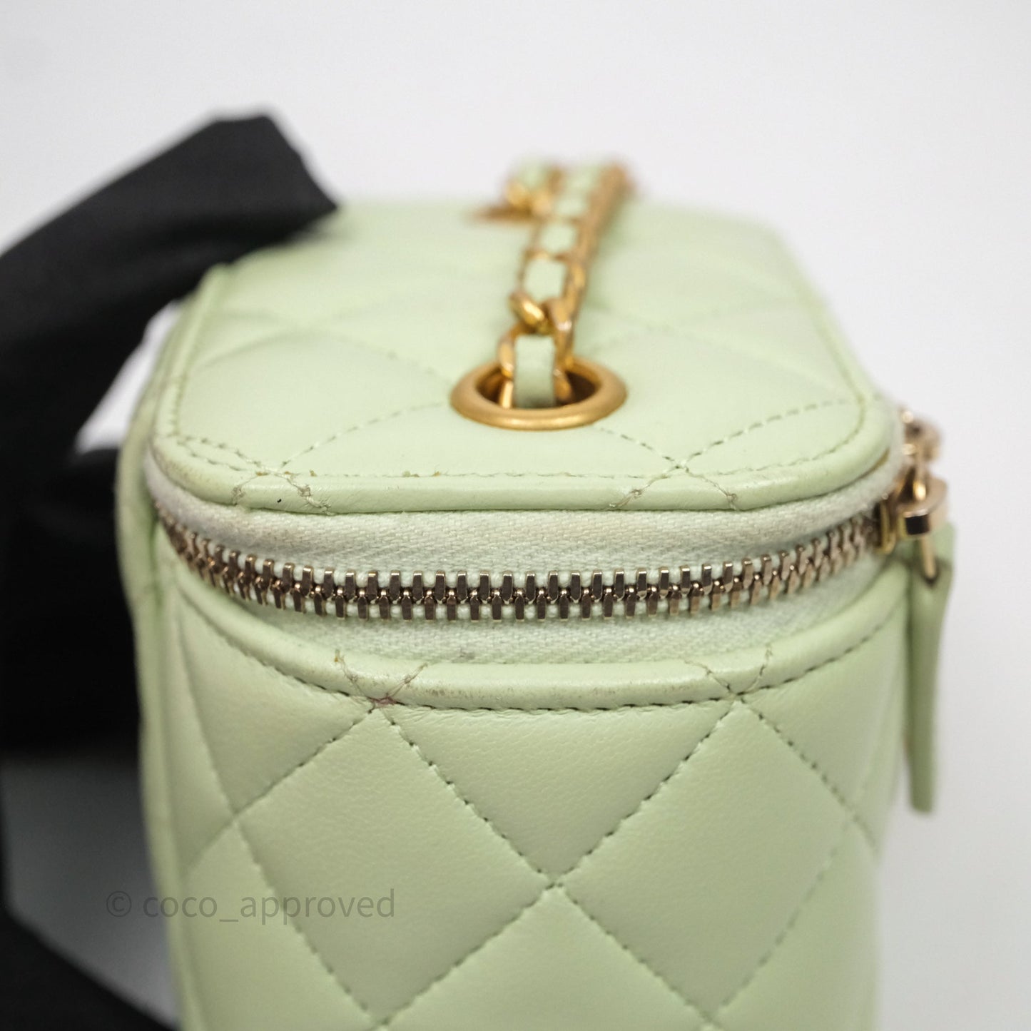 Chanel Mini Pearl Crush Vanity With Chain Green Aged Gold Hardware
