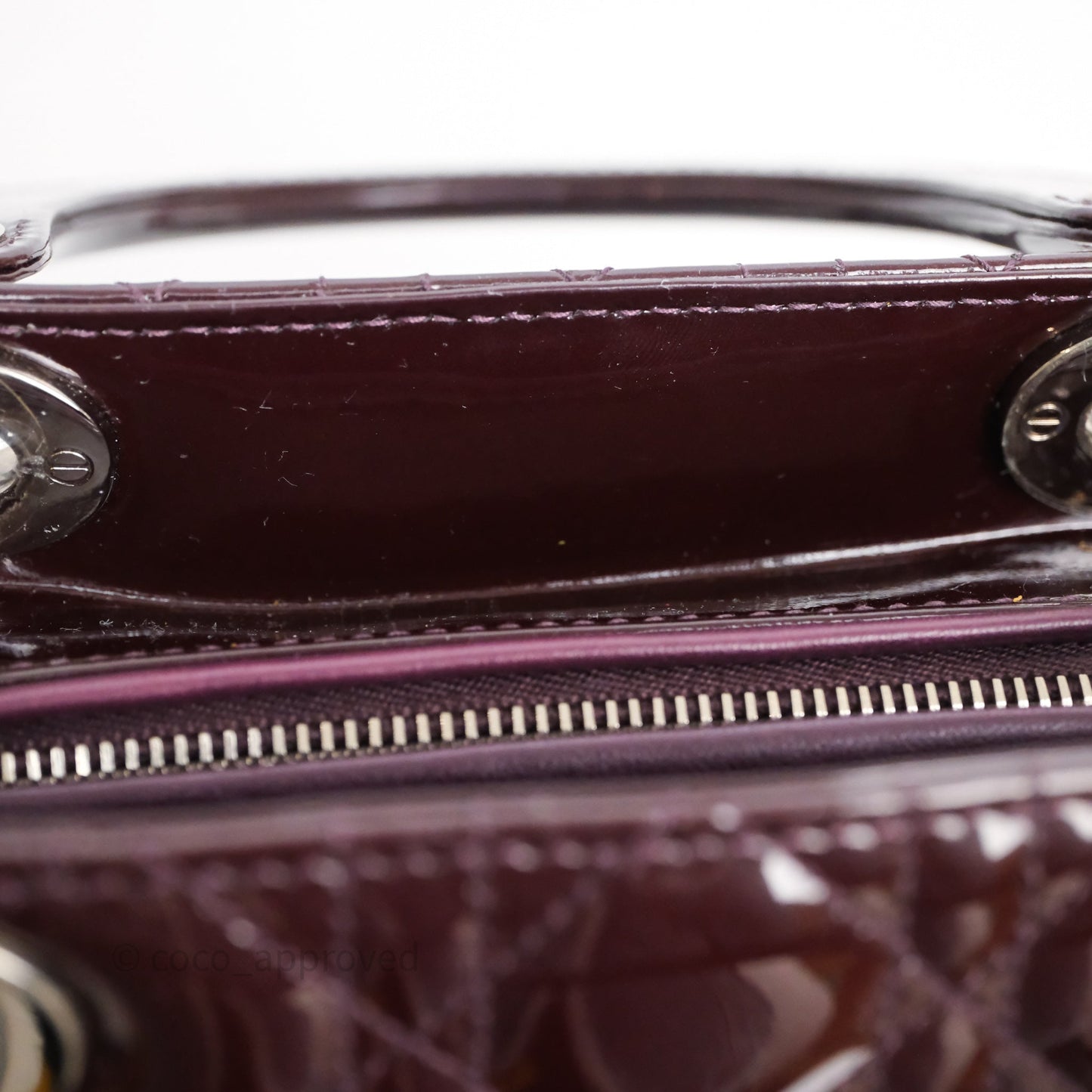 Christian Dior Medium Lady Dior Burgundy Patent Silver Hardware