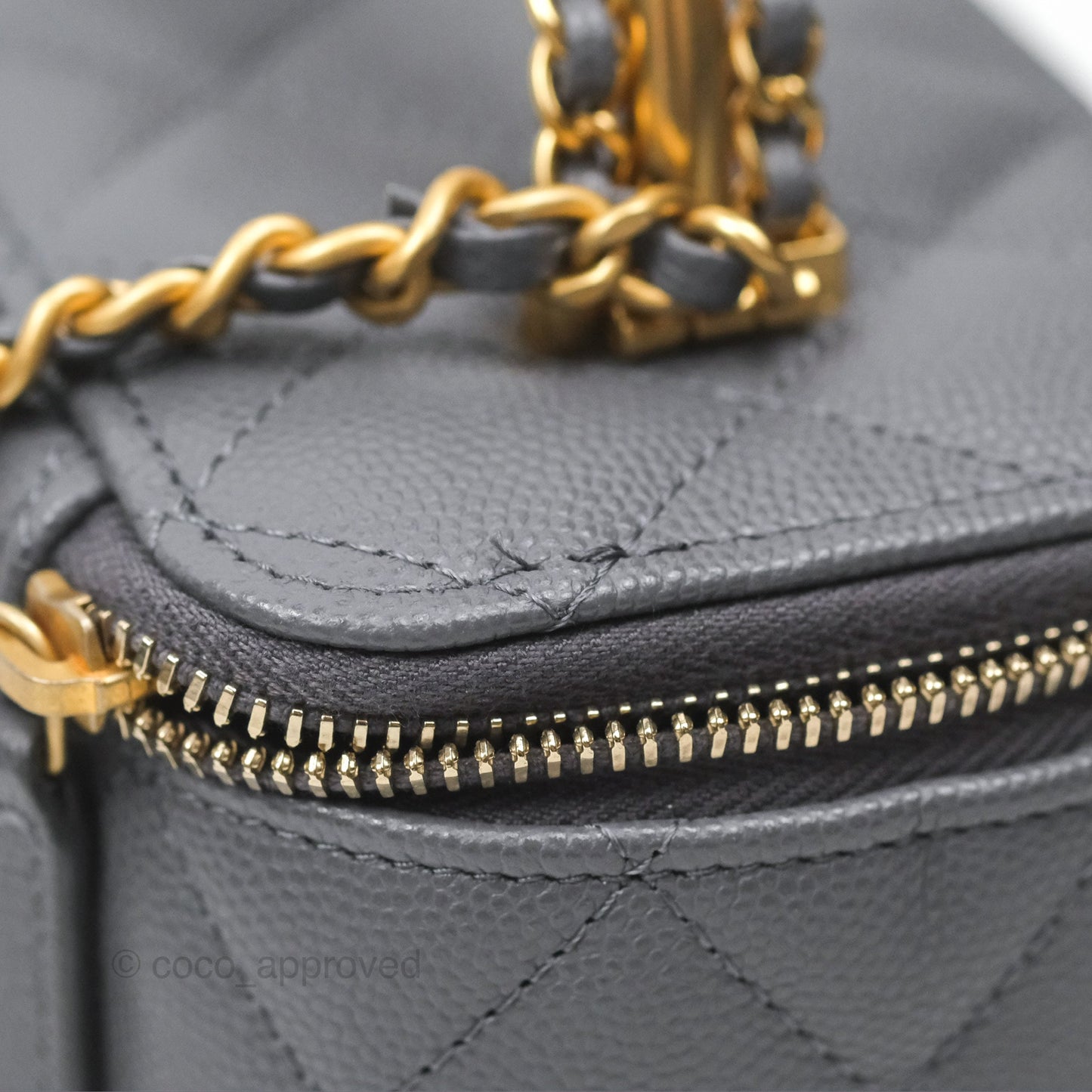 Chanel Vanity Rectangular with Top Handle Grey Caviar Aged Gold Hardware 24A