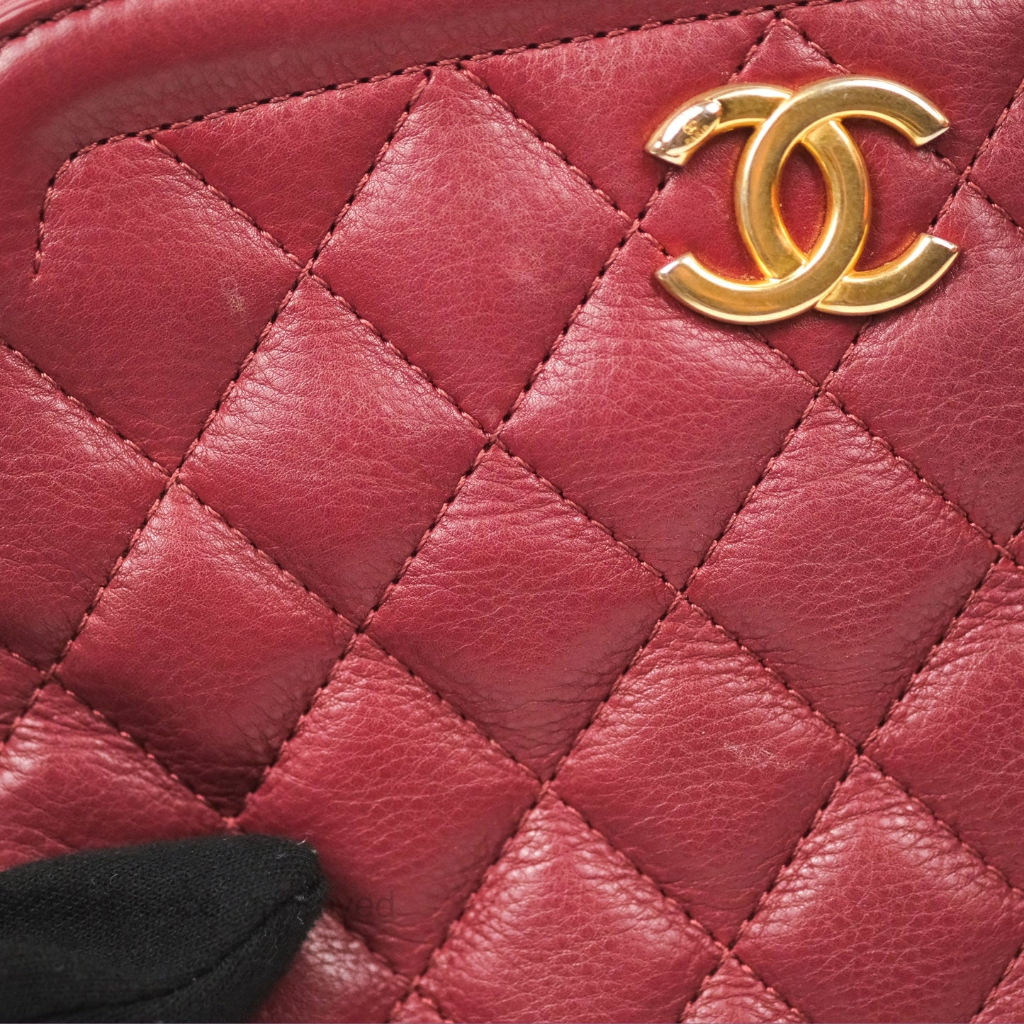 Chanel Quilted CC Small Vanity Case Dark Red Calfskin
