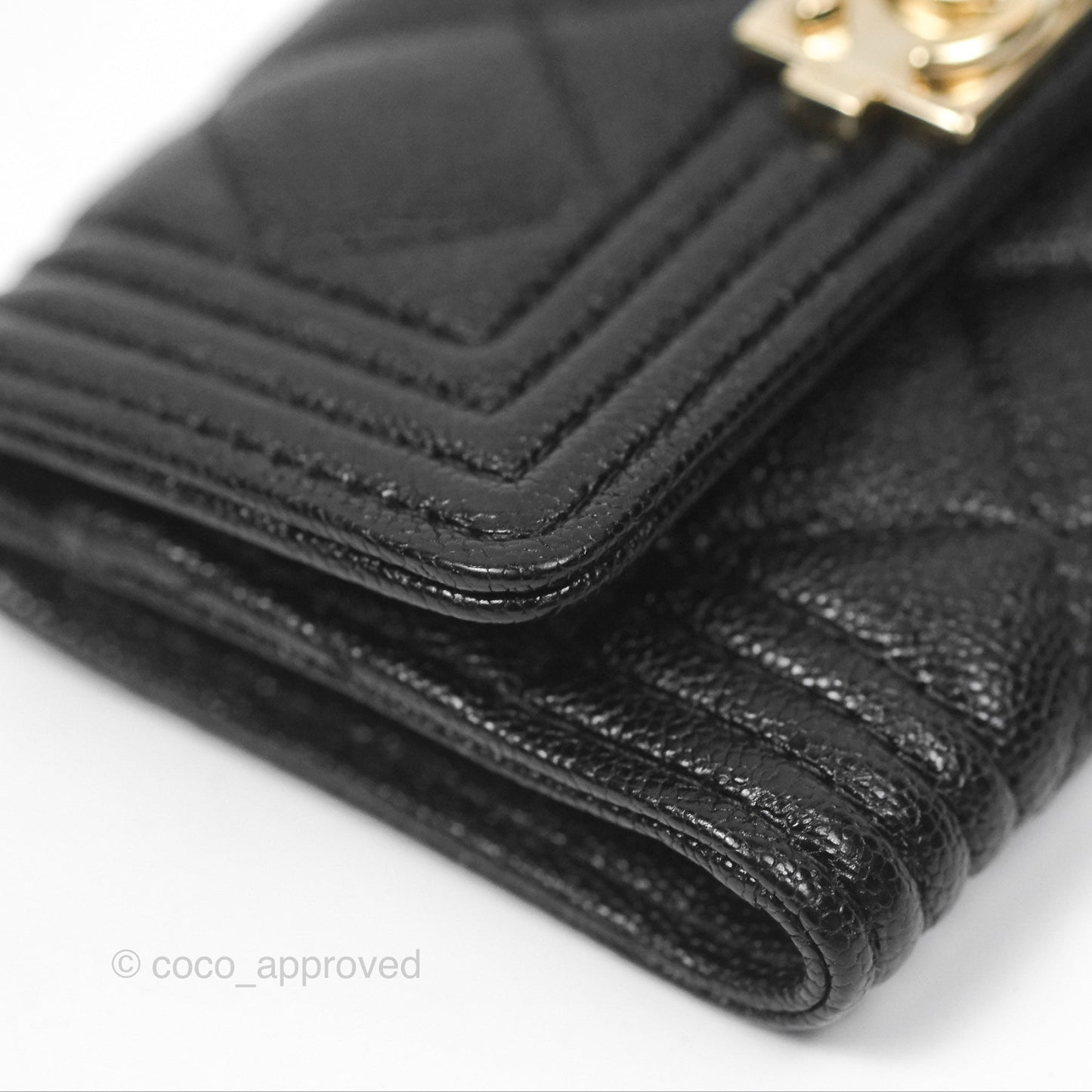 Chanel Quilted Boy Flap Card Holder Black Caviar Gold Hardware