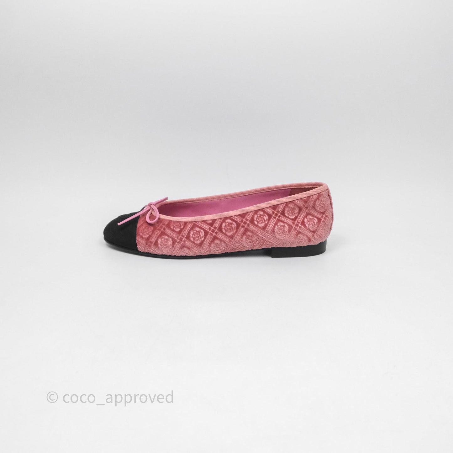 Chanel Ballerina Flats Camellia Quilts Pink Velvet Size 38