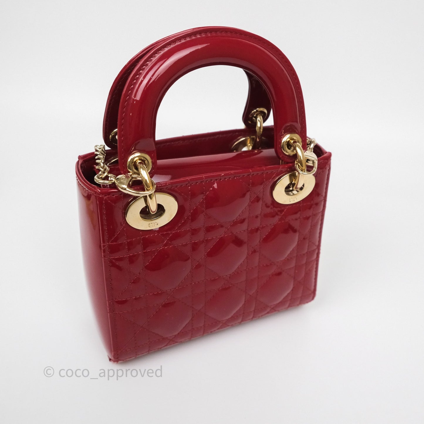 Christian Dior Mini Lady Dior Red Patent Cannage Gold Hardware