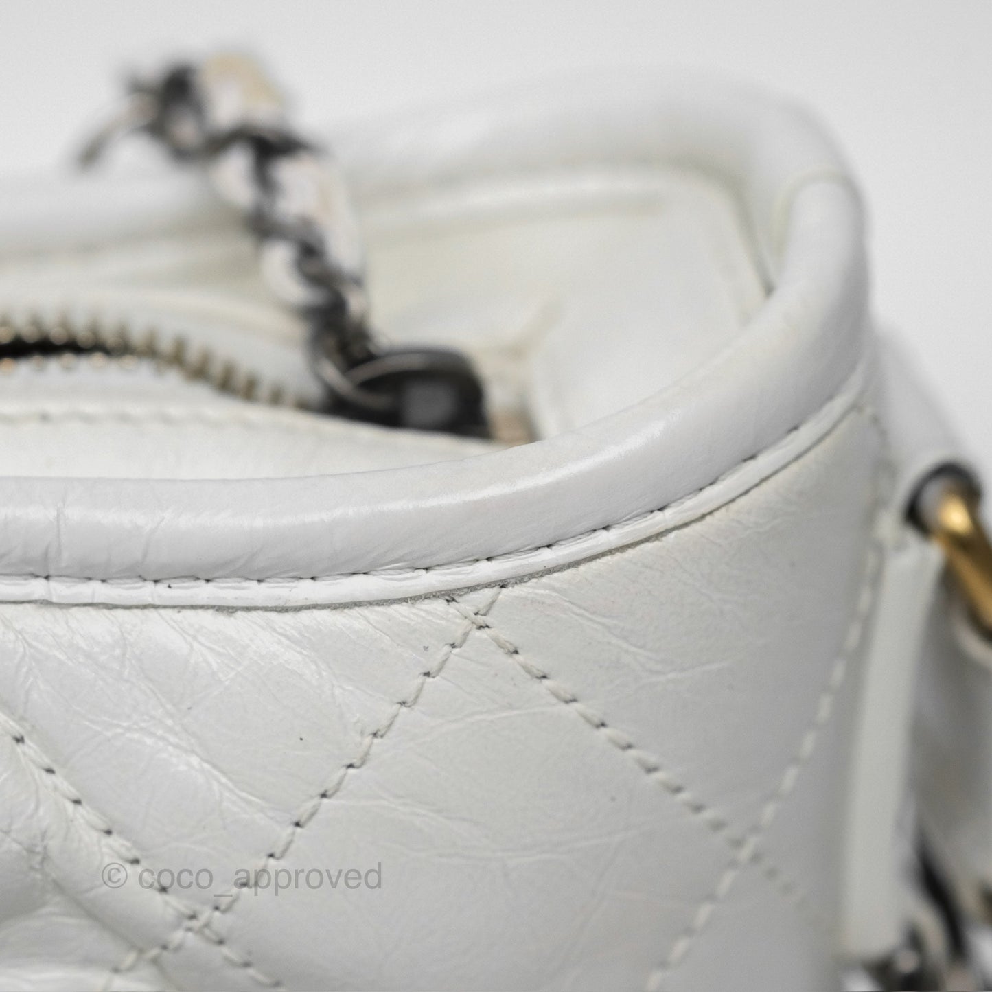 Chanel Small Gabrielle Hobo Quilted White Aged Calfskin