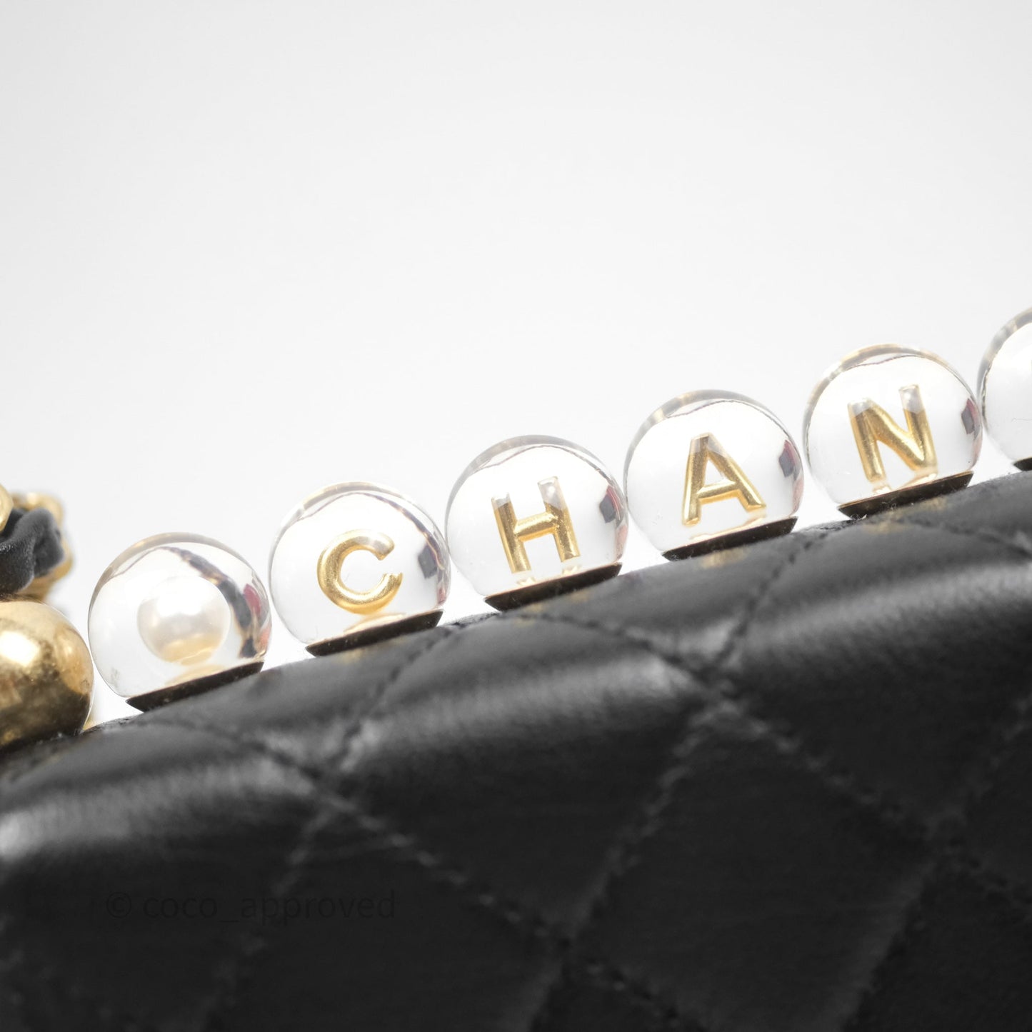 Chanel Quilted Chic Logo Pearls Flap Black Goatskin Aged Gold Hardware