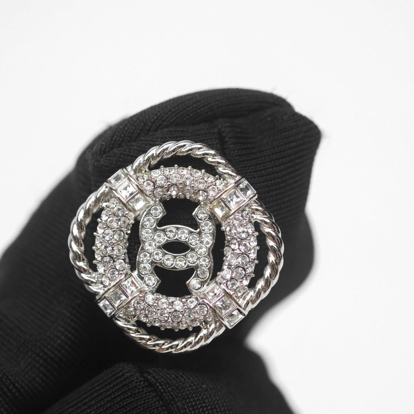 Chanel Crystal CC Square Round Earrings Silver Tone 19C
