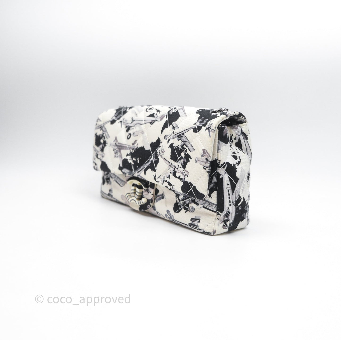 Chanel Quilted Airplane Printed Shoulder Flap Bag Canvas White