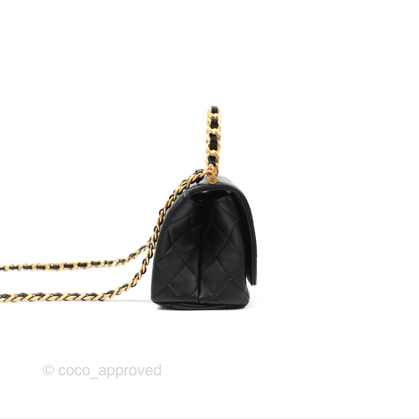 Chanel La Parisienne Top Handle Flap Bag Black Lambskin Aged Gold Hardware