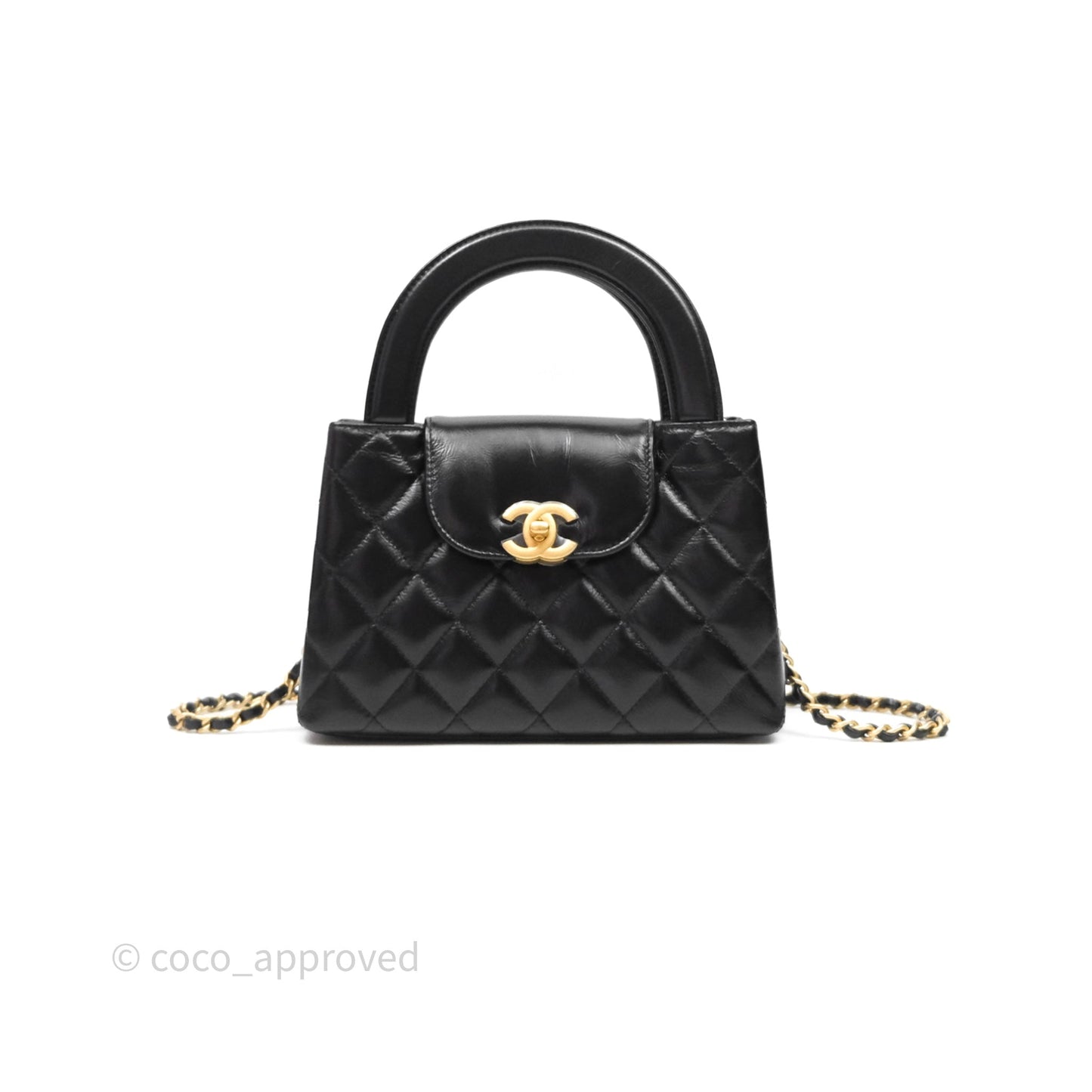 Chanel Kelly Bag Quilted Black Shiny Crumpled Calfskin Aged Gold Hardware