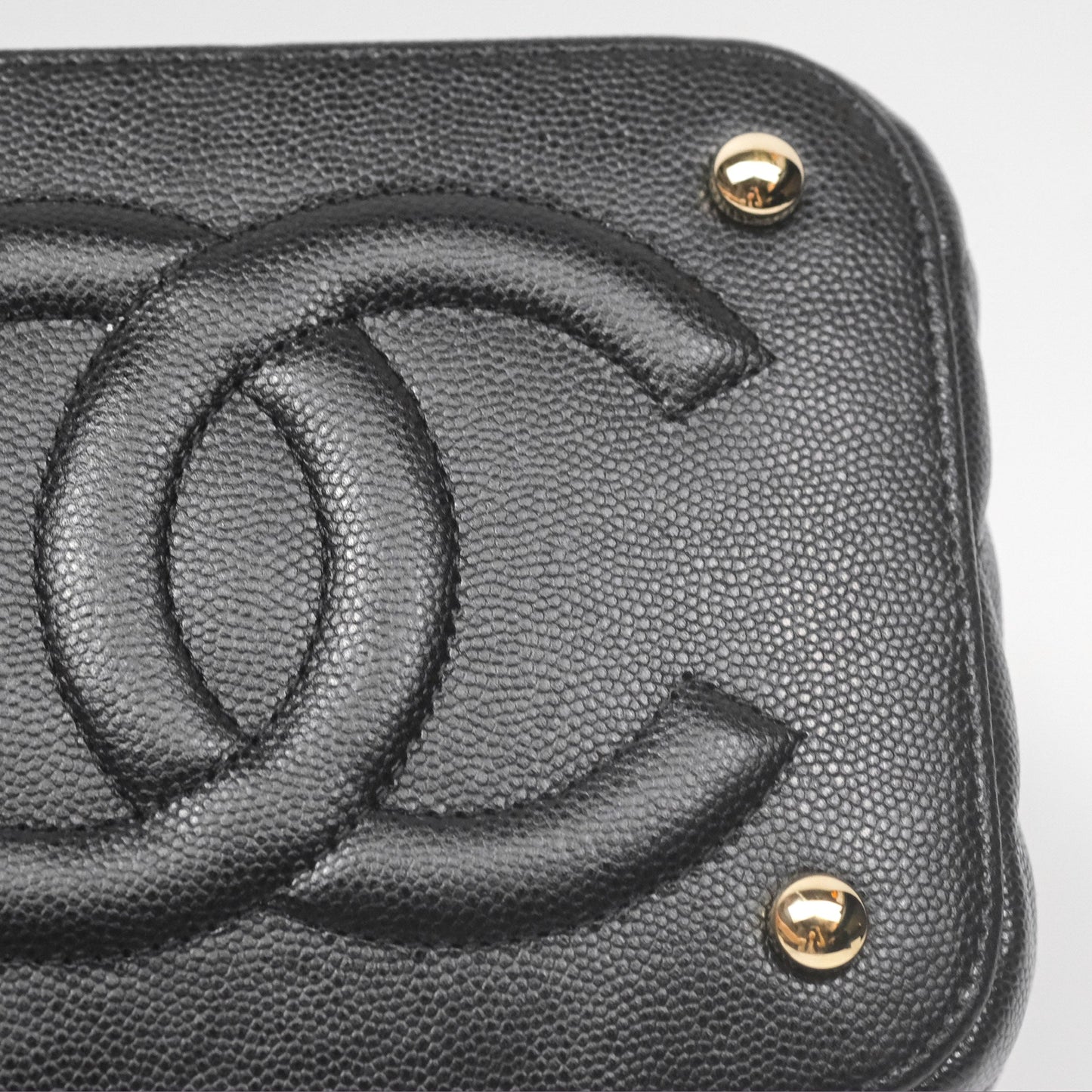 Chanel Quilted Top Handle Vanity Case Black Caviar Gold Hardware