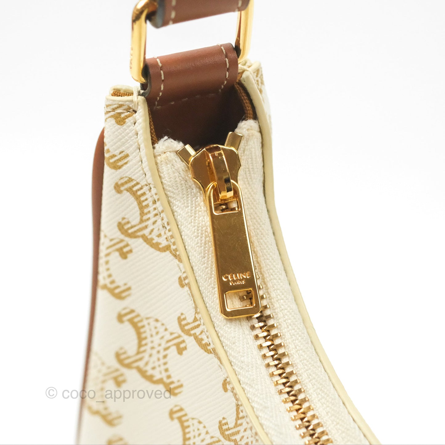 Celine Ava Bag In Triomphe Canvas Calfskin White